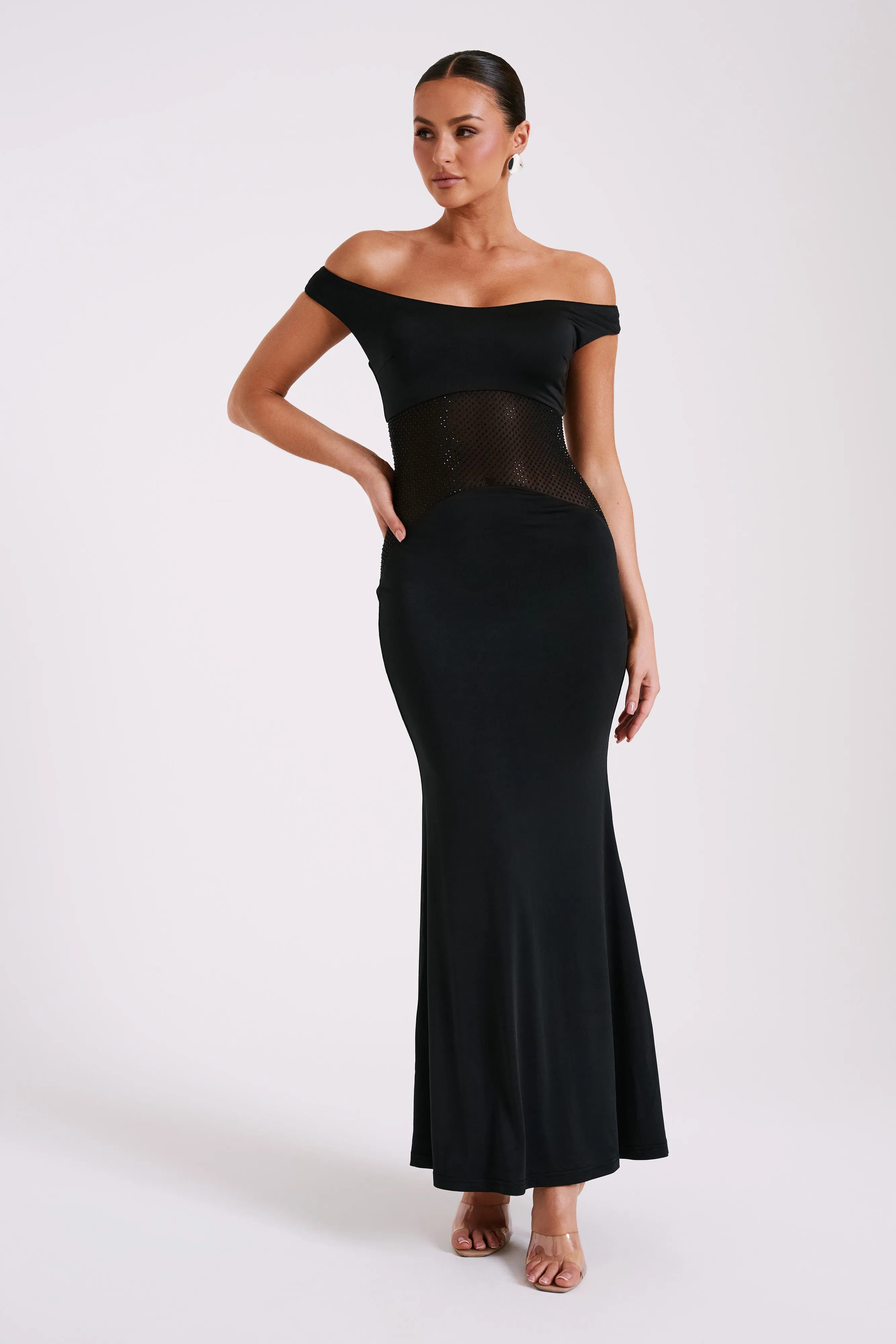 Desmond Slinky Maxi Dress With Diamante - Black sold by Meshki product image thumbnail 4