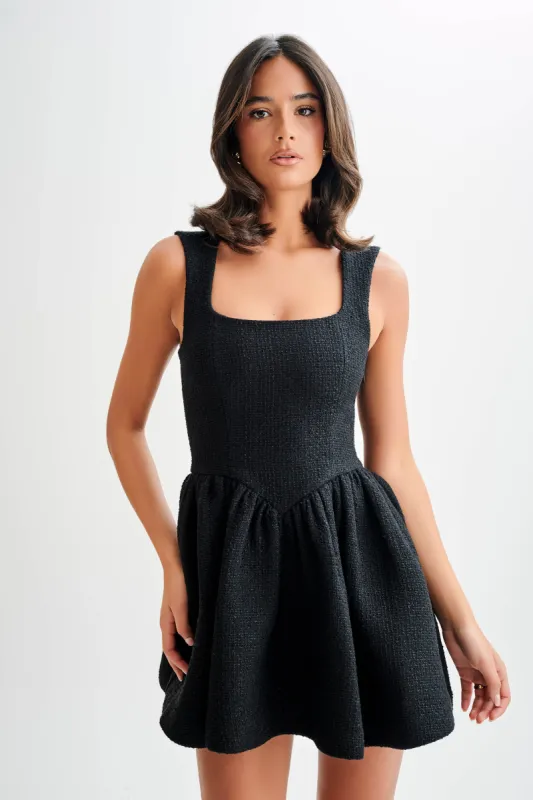 Jennifer Boucle Mini Dress - Black sold by Meshki