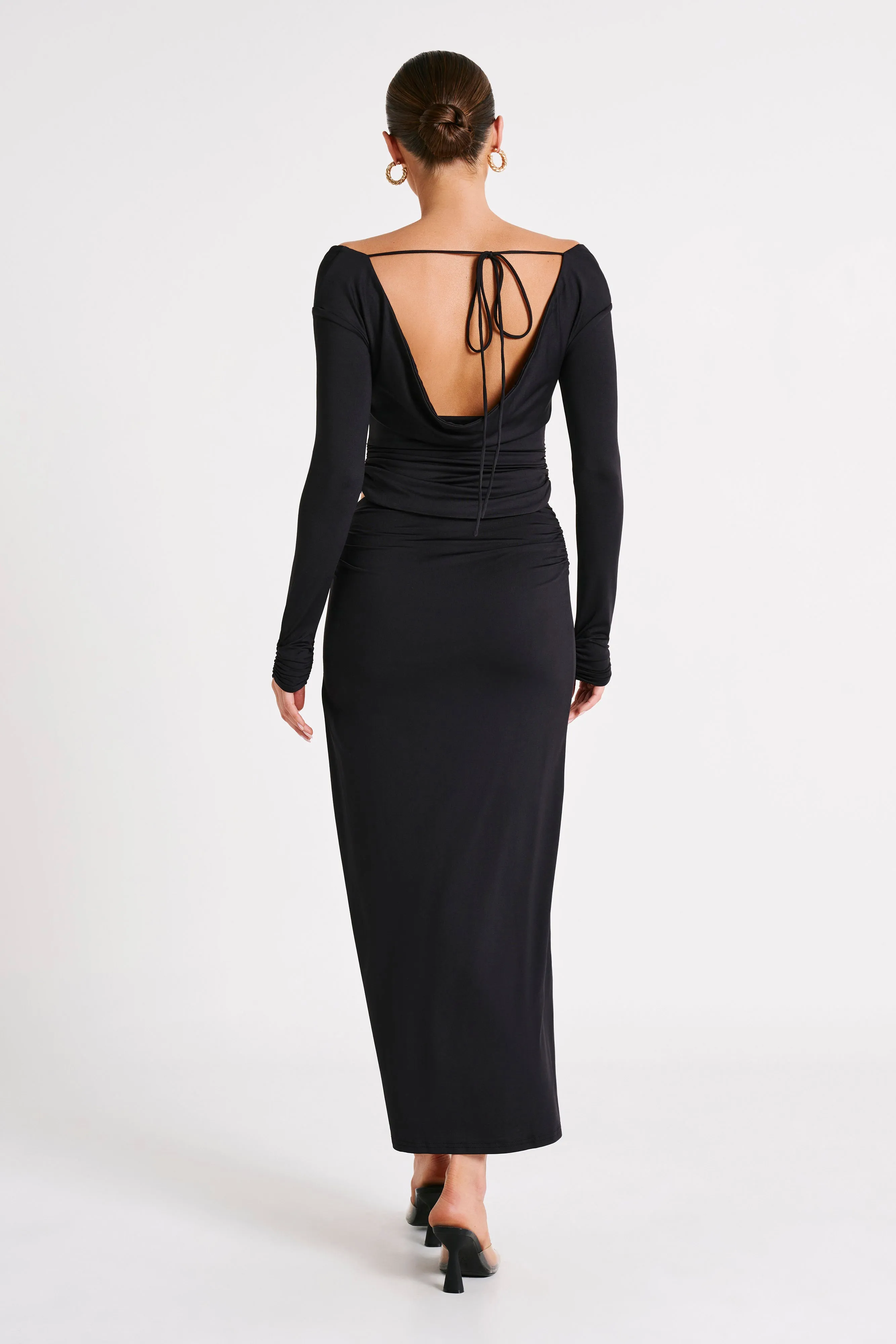 Emma Recycled Nylon Maxi Skirt - Black sold by Meshki product image thumbnail 5