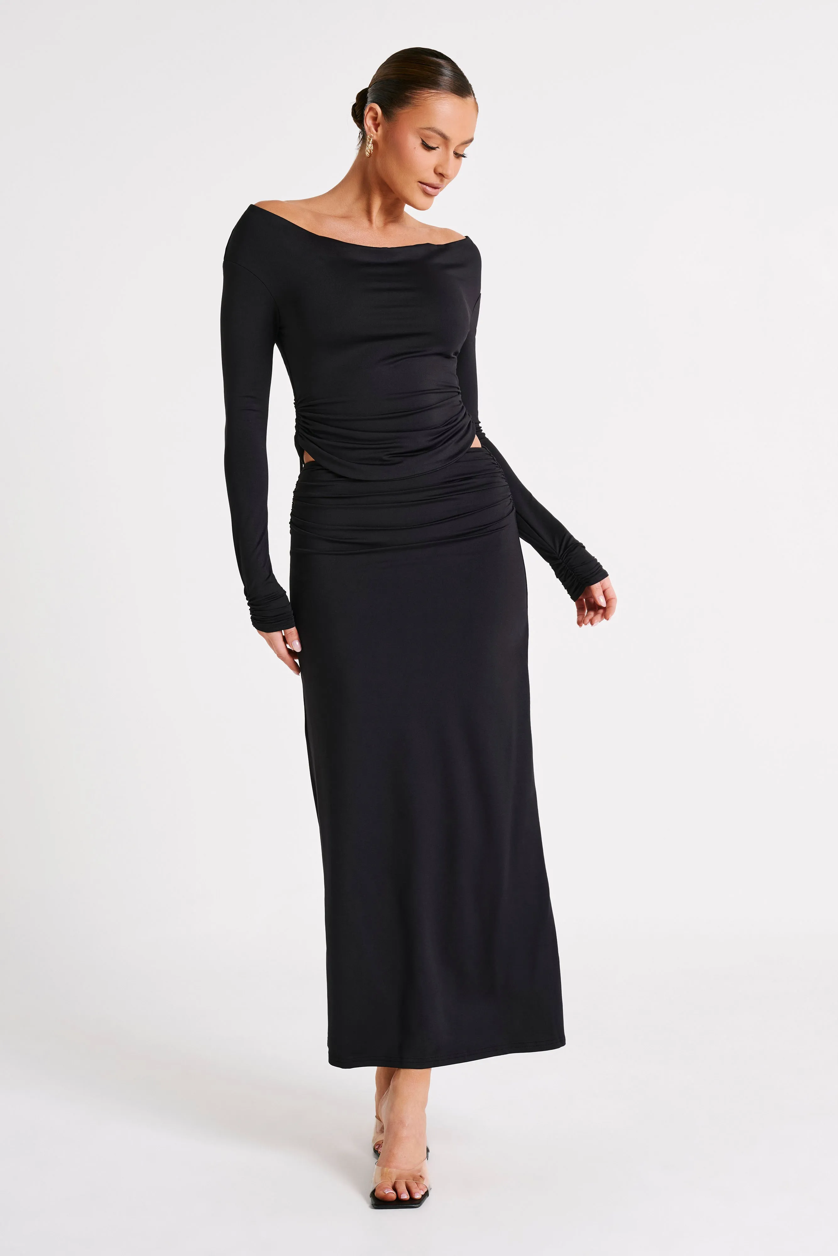 Emma Recycled Nylon Maxi Skirt - Black sold by Meshki product image thumbnail 3