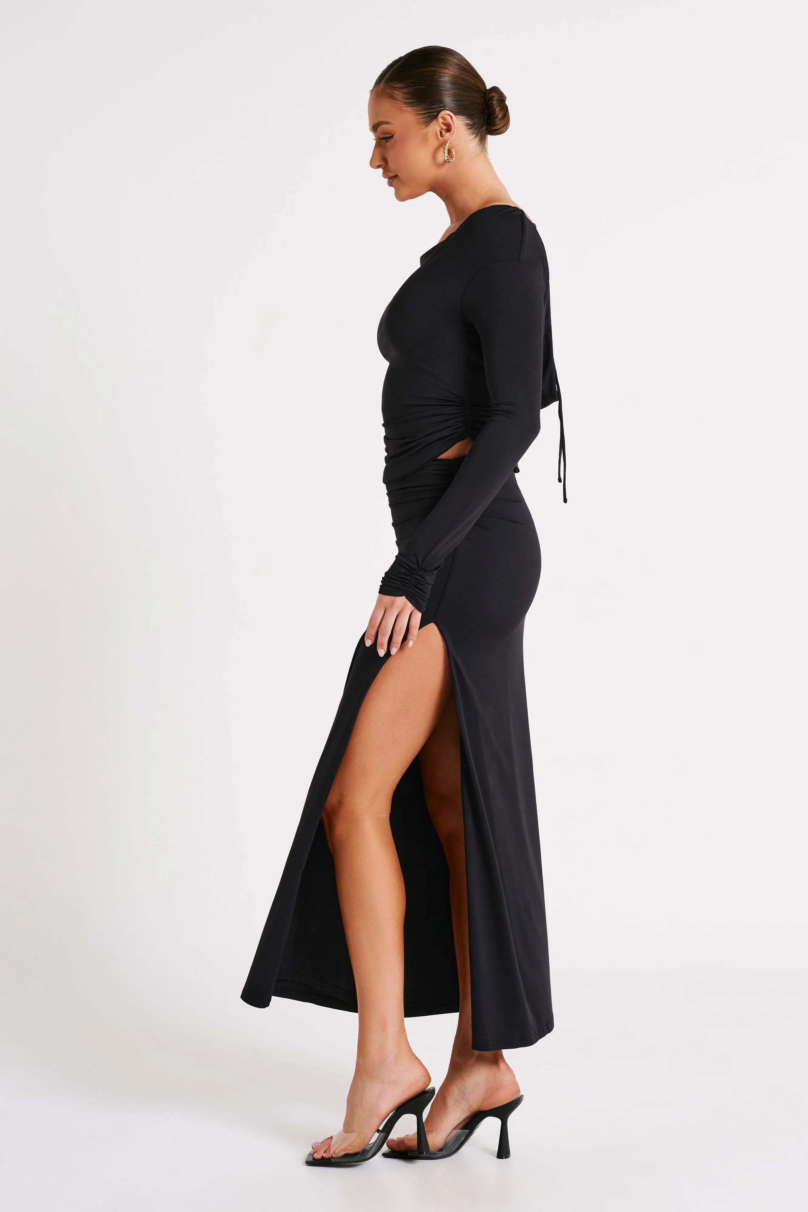 Emma Recycled Nylon Maxi Skirt - Black sold by Meshki product image thumbnail 4