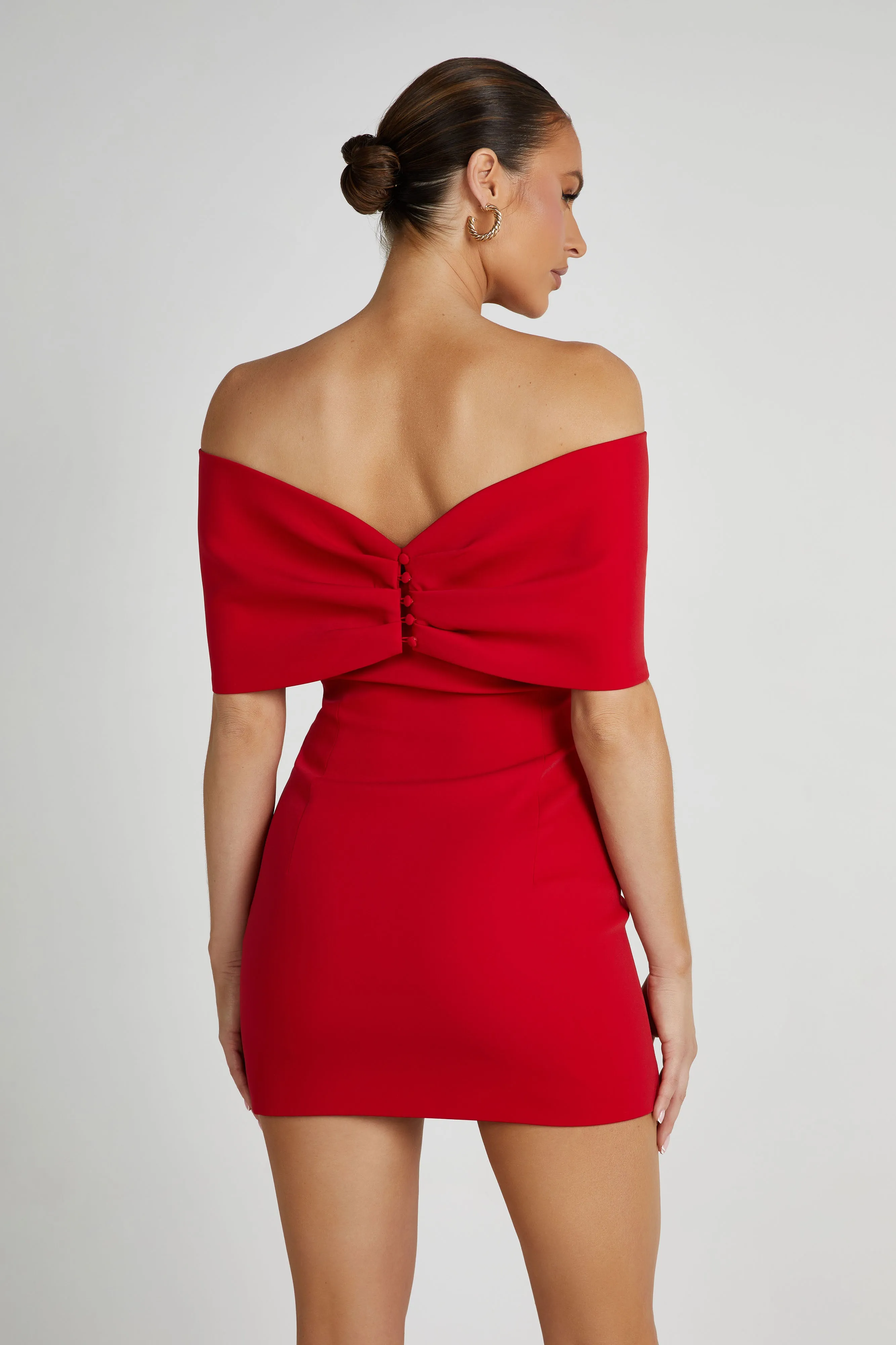 Gwyneth Off Shoulder Bow Mini Dress - Red sold by Meshki product image thumbnail 3