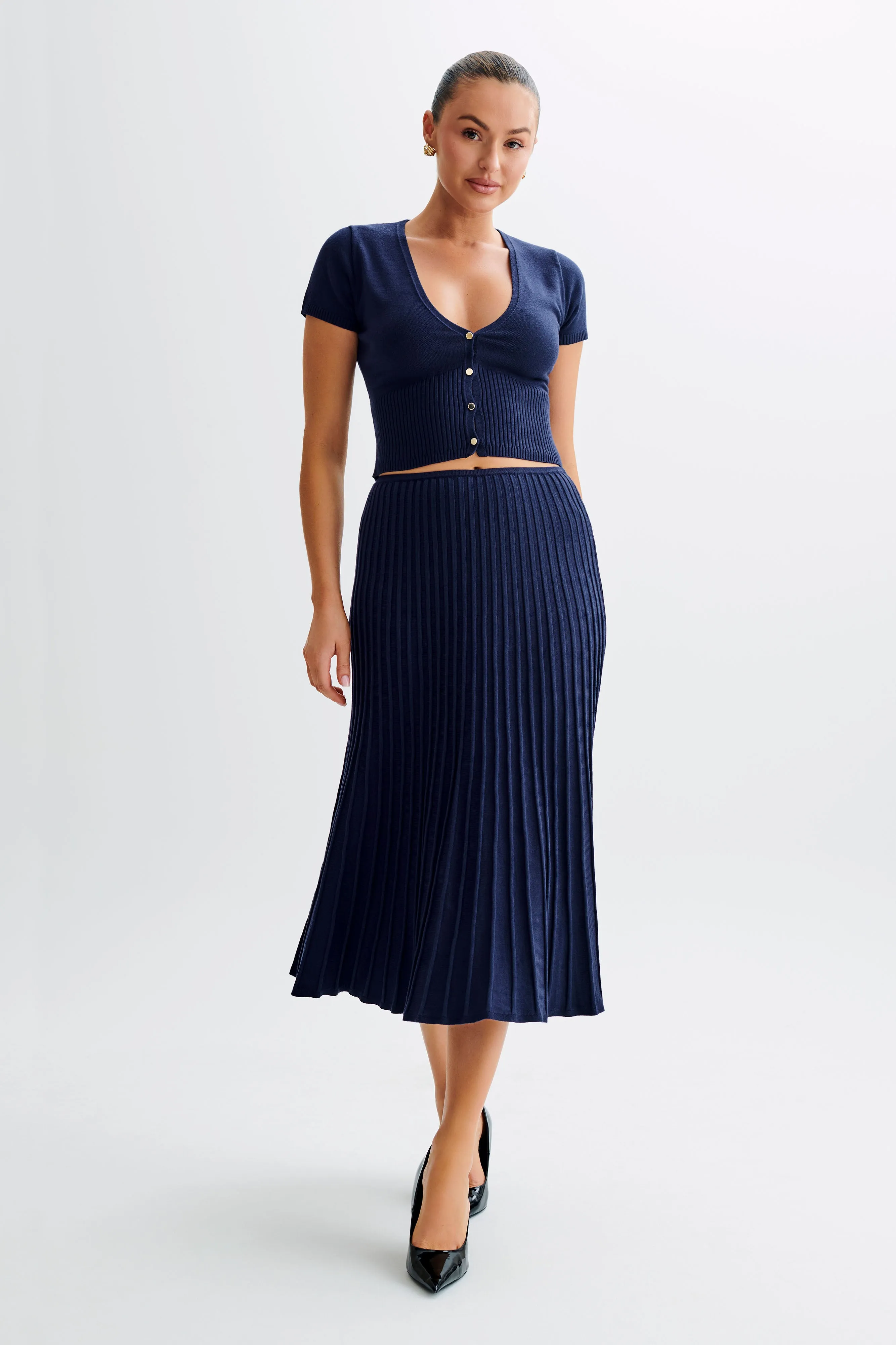 Jolene Button Up Knit Top - Navy sold by Meshki product image thumbnail 5