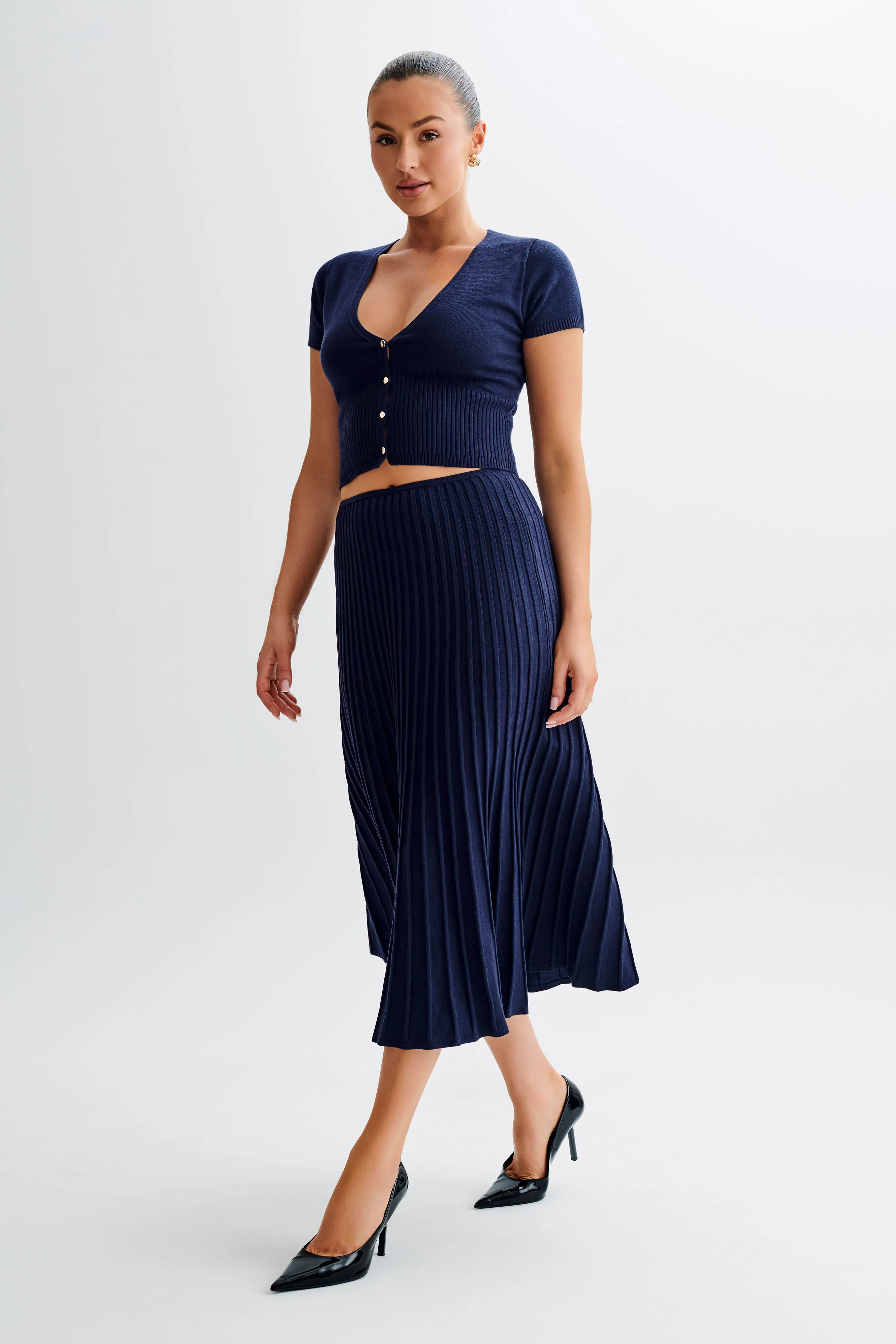 Jolene Button Up Knit Top - Navy sold by Meshki product image thumbnail 4