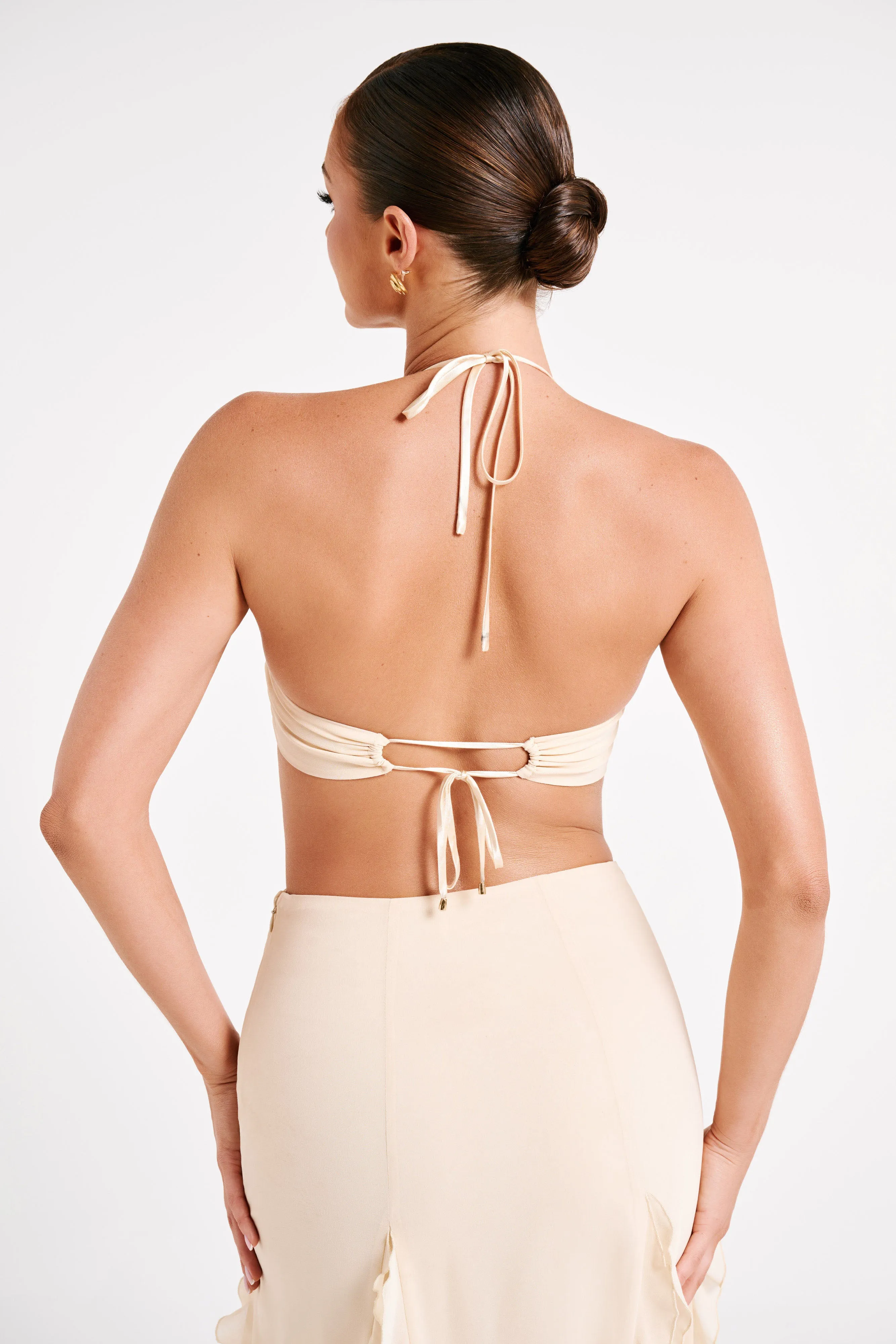 Ines Twisted Linen Crop Top - Sand sold by Meshki product image thumbnail 3