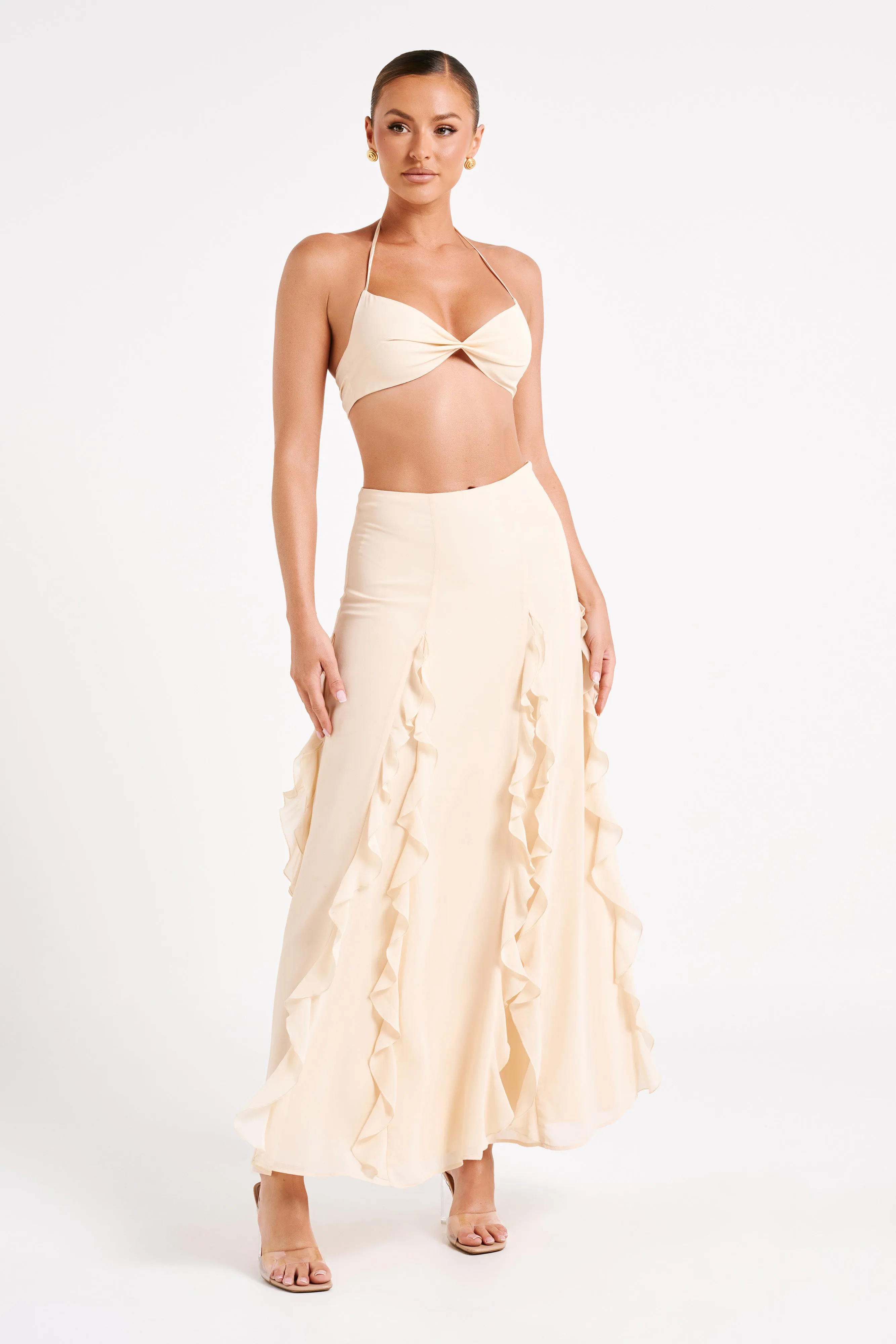Ines Twisted Linen Crop Top - Sand sold by Meshki product image thumbnail 4