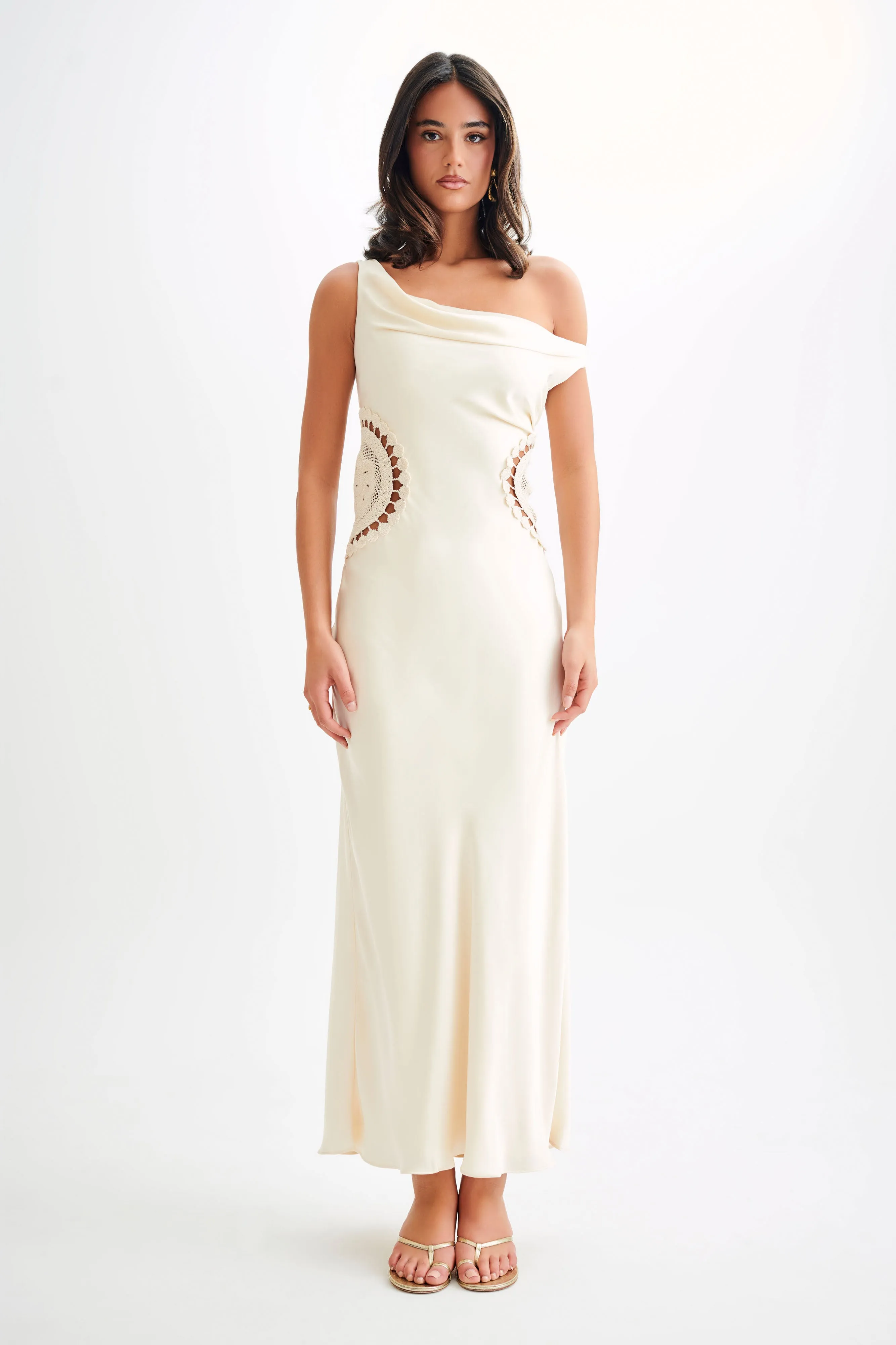 Kristina Satin Maxi Dress With Crochet - Ivory sold by Meshki product image thumbnail 5