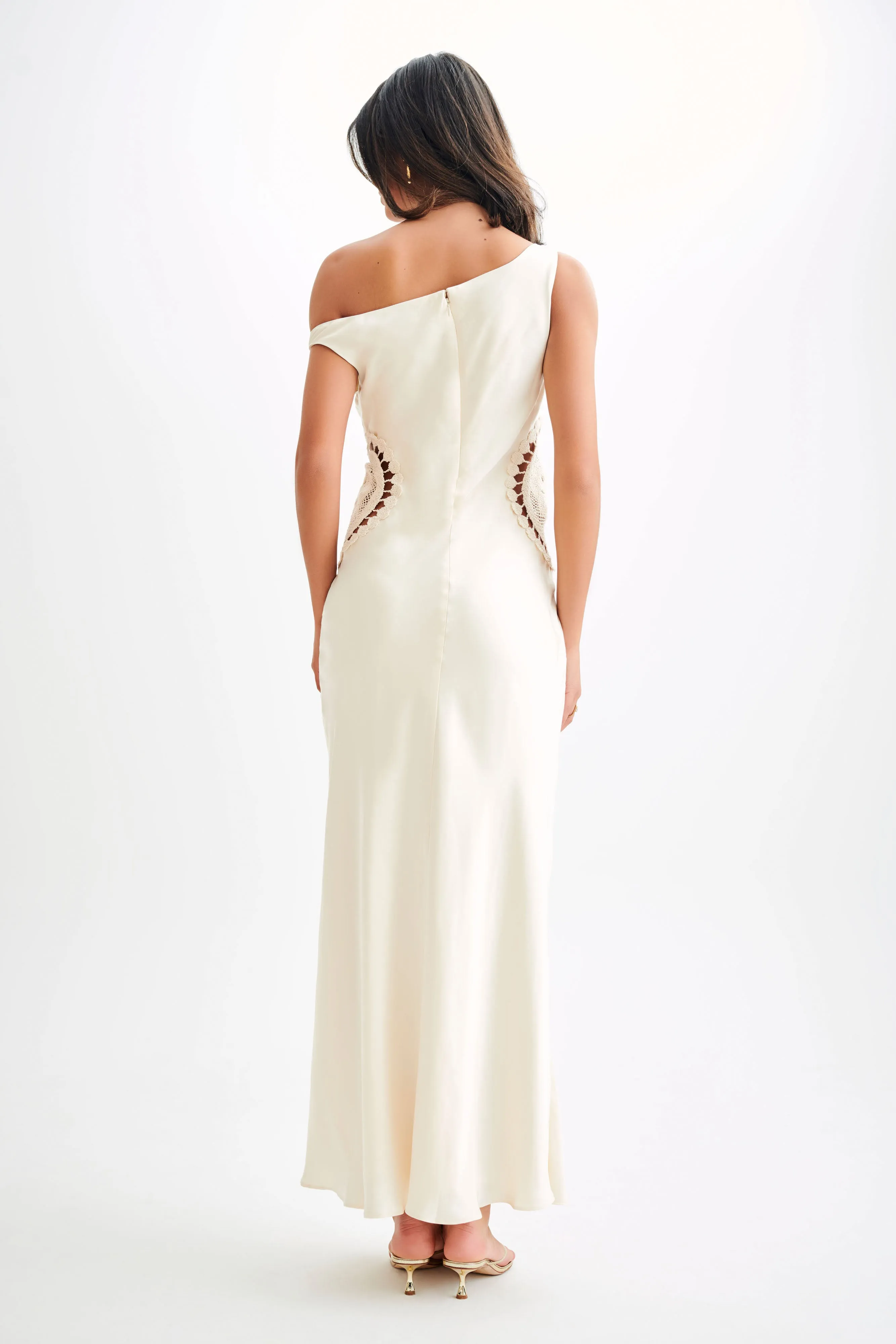 Kristina Satin Maxi Dress With Crochet - Ivory sold by Meshki product image thumbnail 2