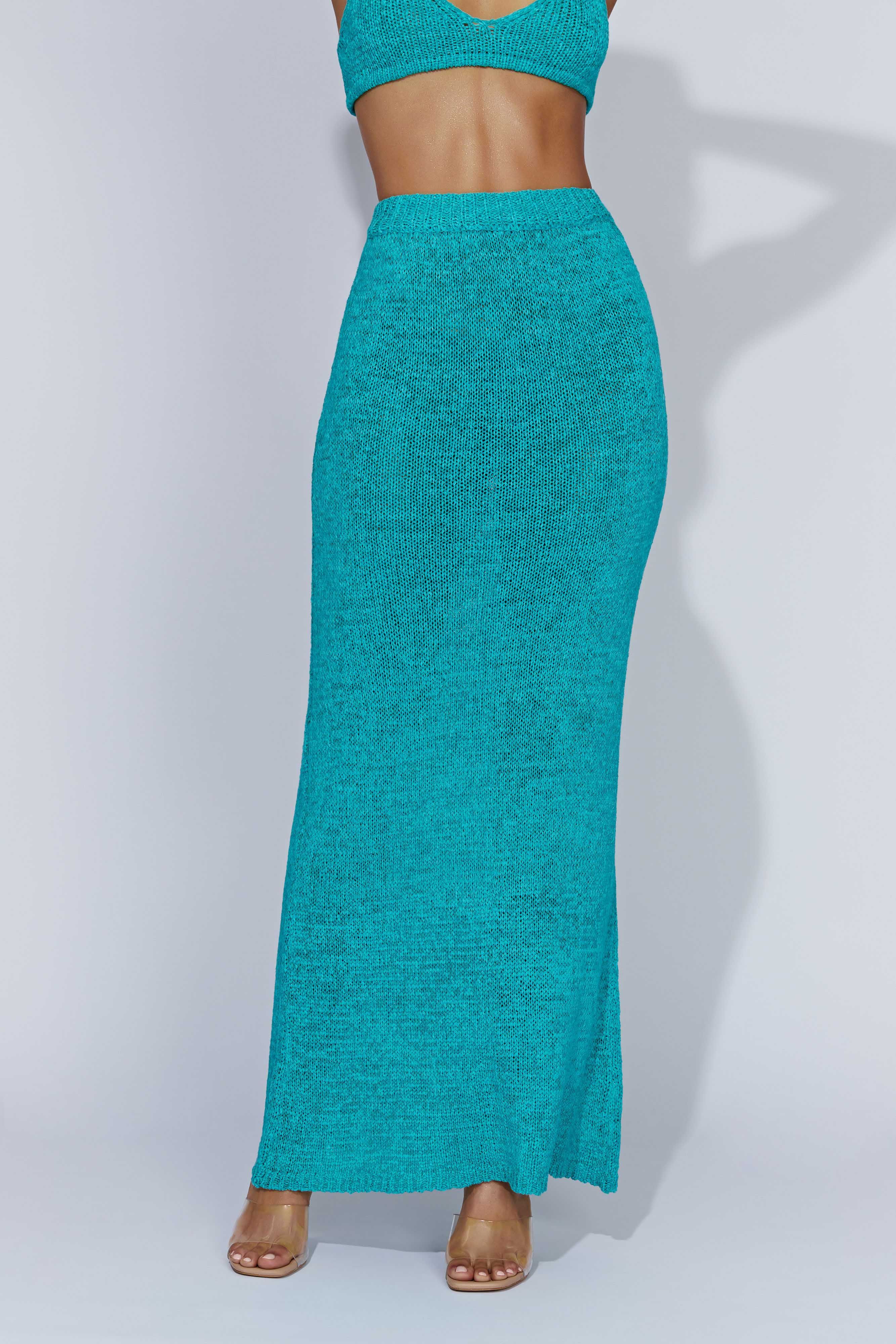 Mary Knit Maxi Skirt - Aquamarine sold by Meshki