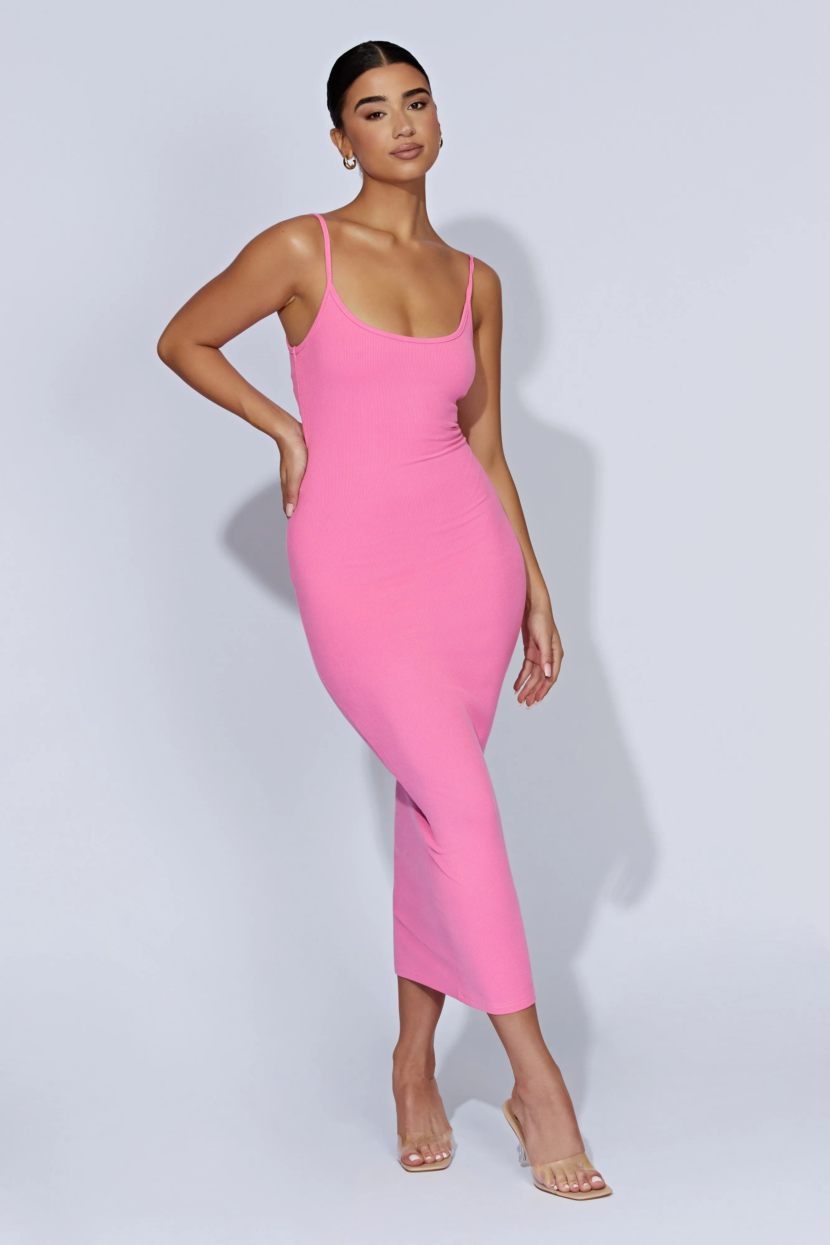 Alexis Ribbed Cami Midi Dress - Bubblegum Pink sold by Meshki