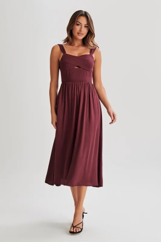 Thandi Midi Dress With Back Tie - Plum made by Meshki