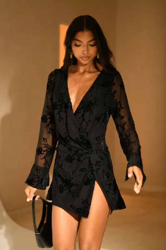 Emory Burnout Velvet Dress - Black sold by Meshki