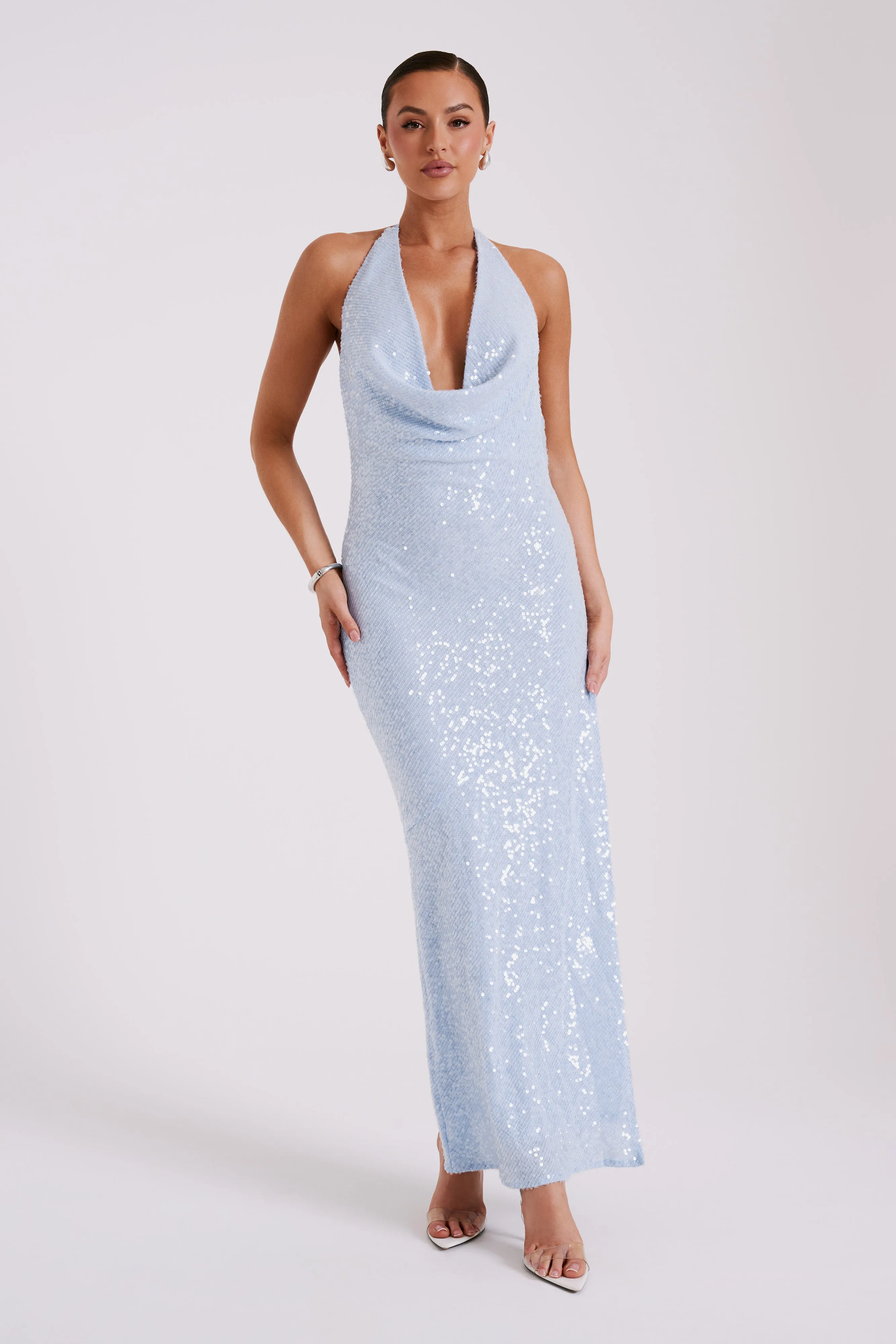 chinese dress ladies Halter Neck Sequin Maxi Dress – Fern & Moon