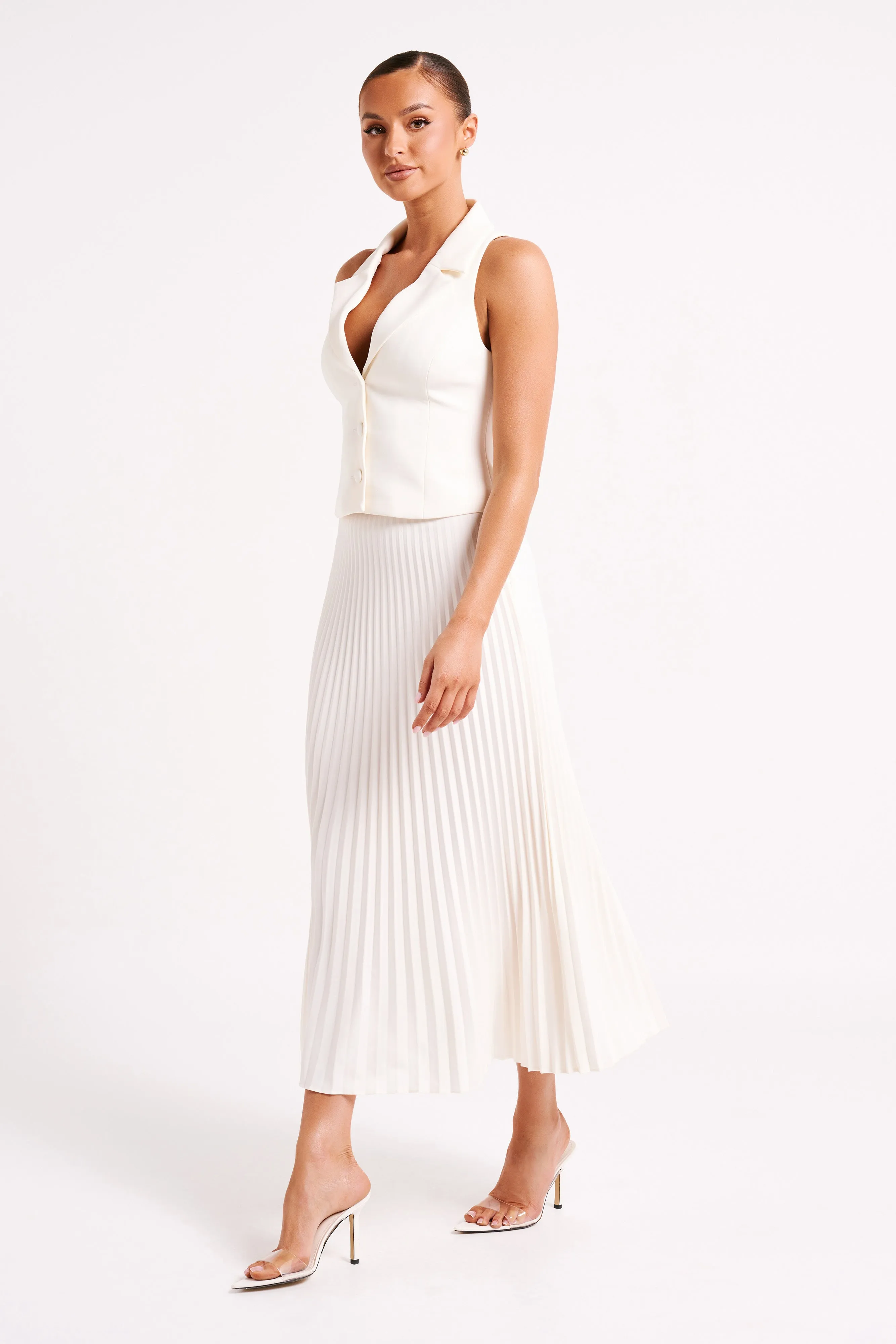 Twyla Pleated Suiting Maxi Skirt - Ivory sold by Meshki product image thumbnail 5