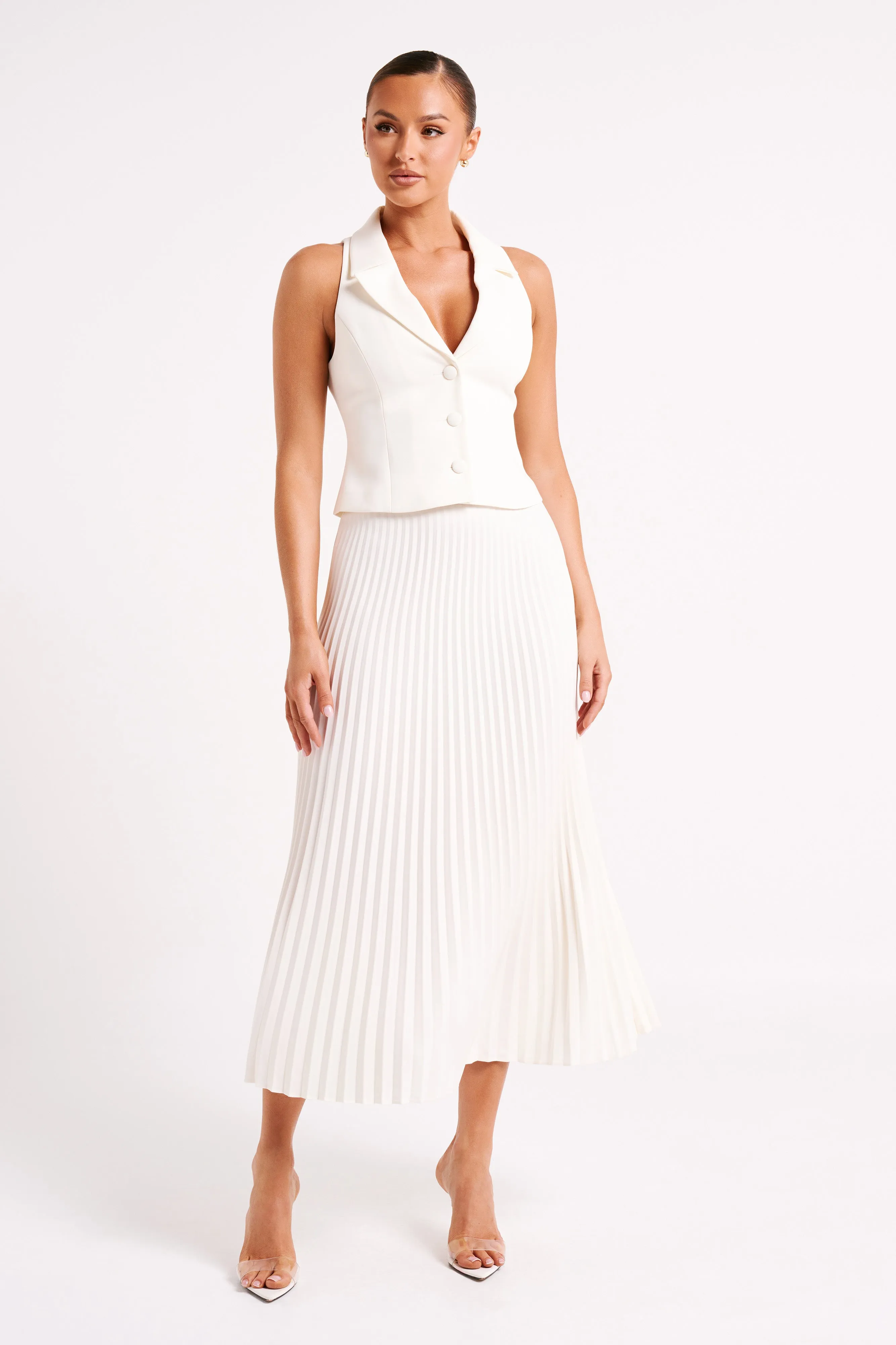 Twyla Pleated Suiting Maxi Skirt - Ivory sold by Meshki product image thumbnail 3