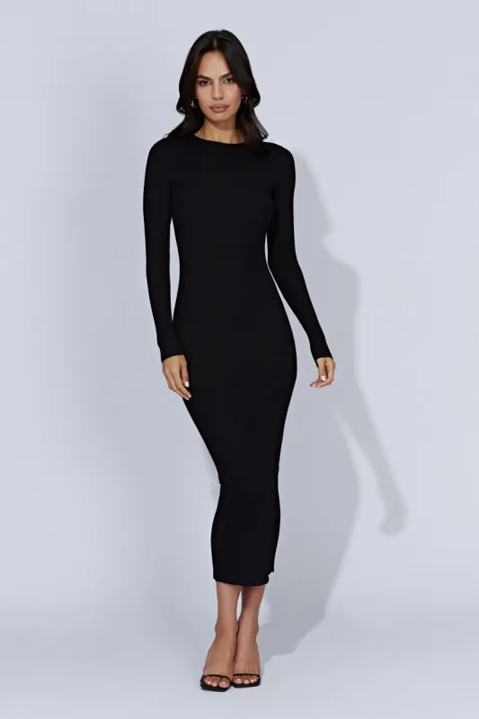 Rowen Long Sleeve Midi Dress - Black sold by Meshki