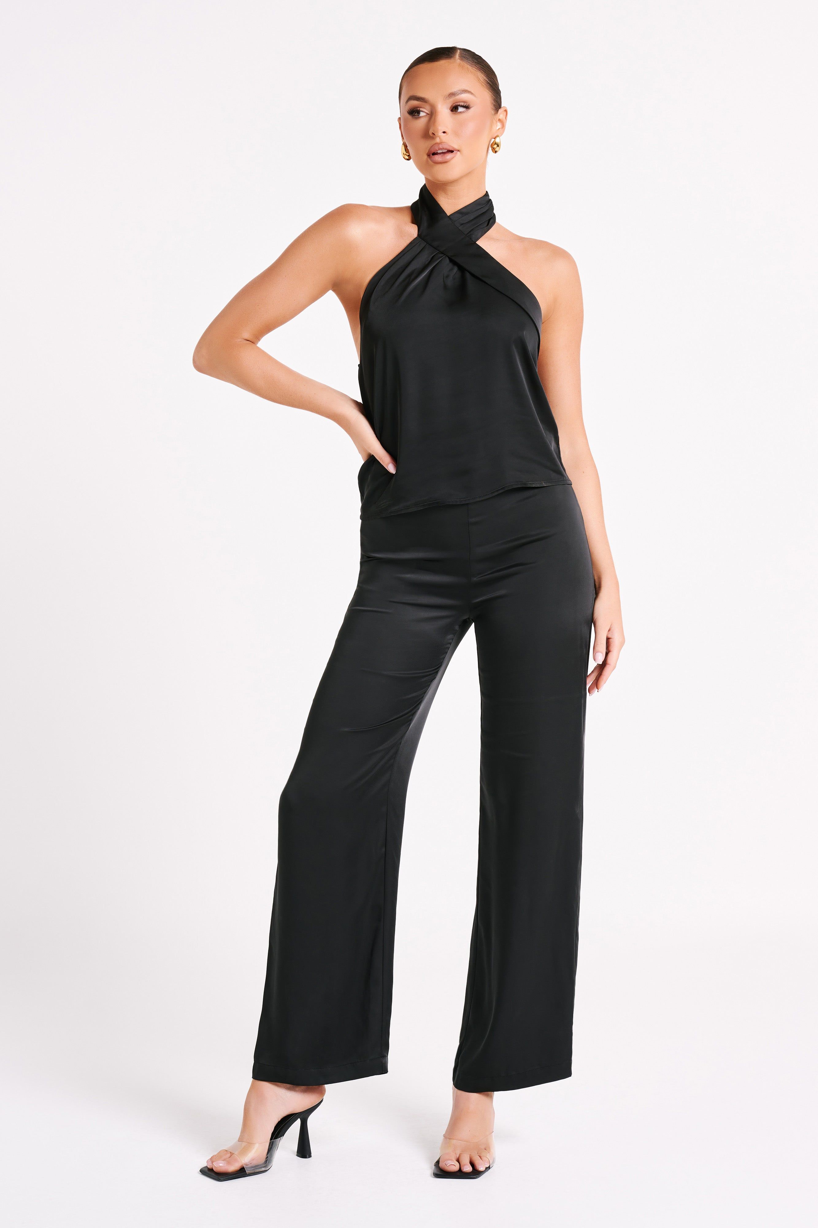 Elisa Satin Halter Top - Black sold by Meshki product image thumbnail 5