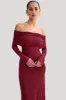 Josie Off Shoulder Mesh Maxi Dress - Wine sold by Meshki