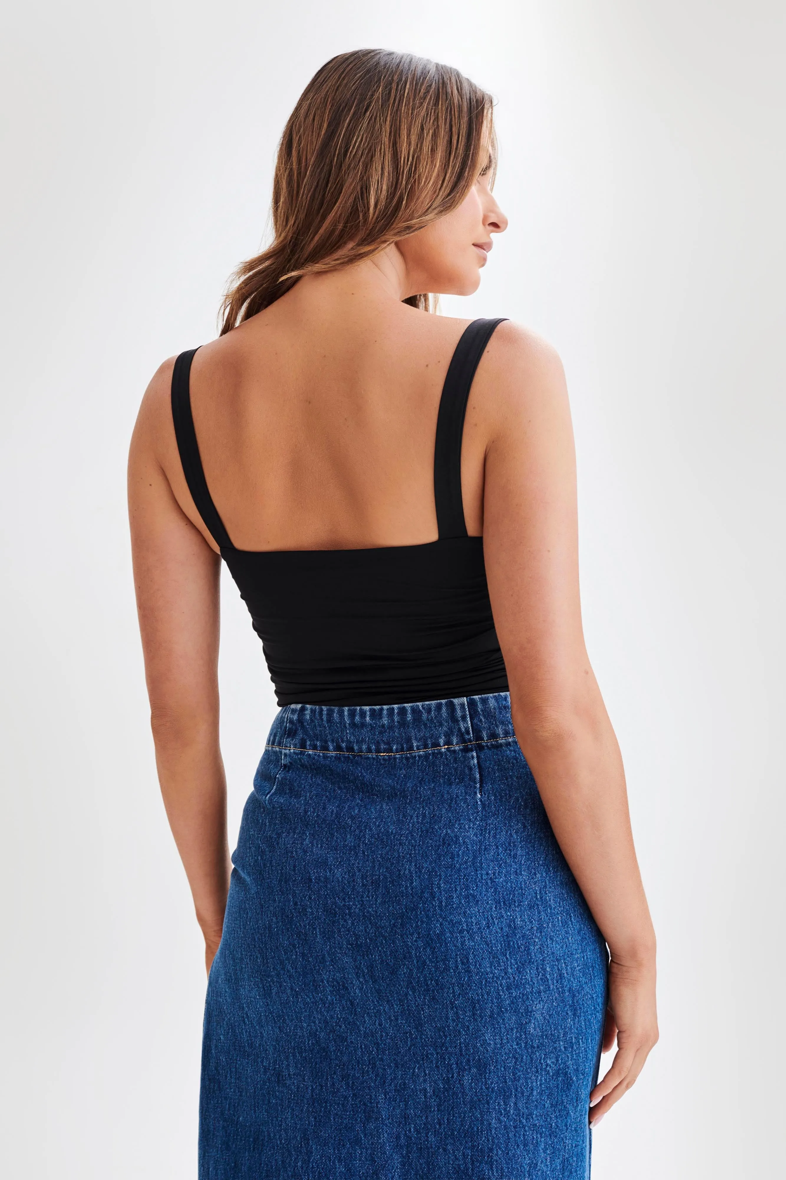 Hailey Slinky Long Line Sweetheart Top - Black sold by Meshki product image thumbnail 3