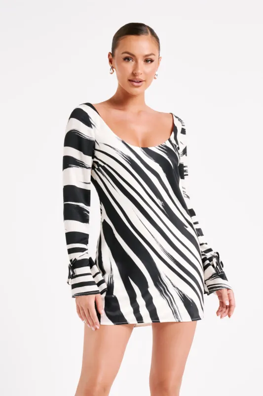 Marta Printed Satin Mini Dress - Abstract Print made by Meshki