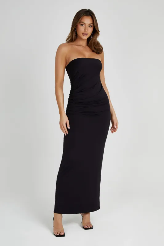 Astraea Recycled Nylon Drape Maxi Dress - Black sold by Meshki