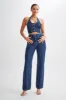 Janine High Waisted Straight Leg Jeans - Dark Blue sold by Meshki