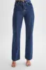 Janine High Waisted Straight Leg Jeans - Dark Blue sold by Meshki