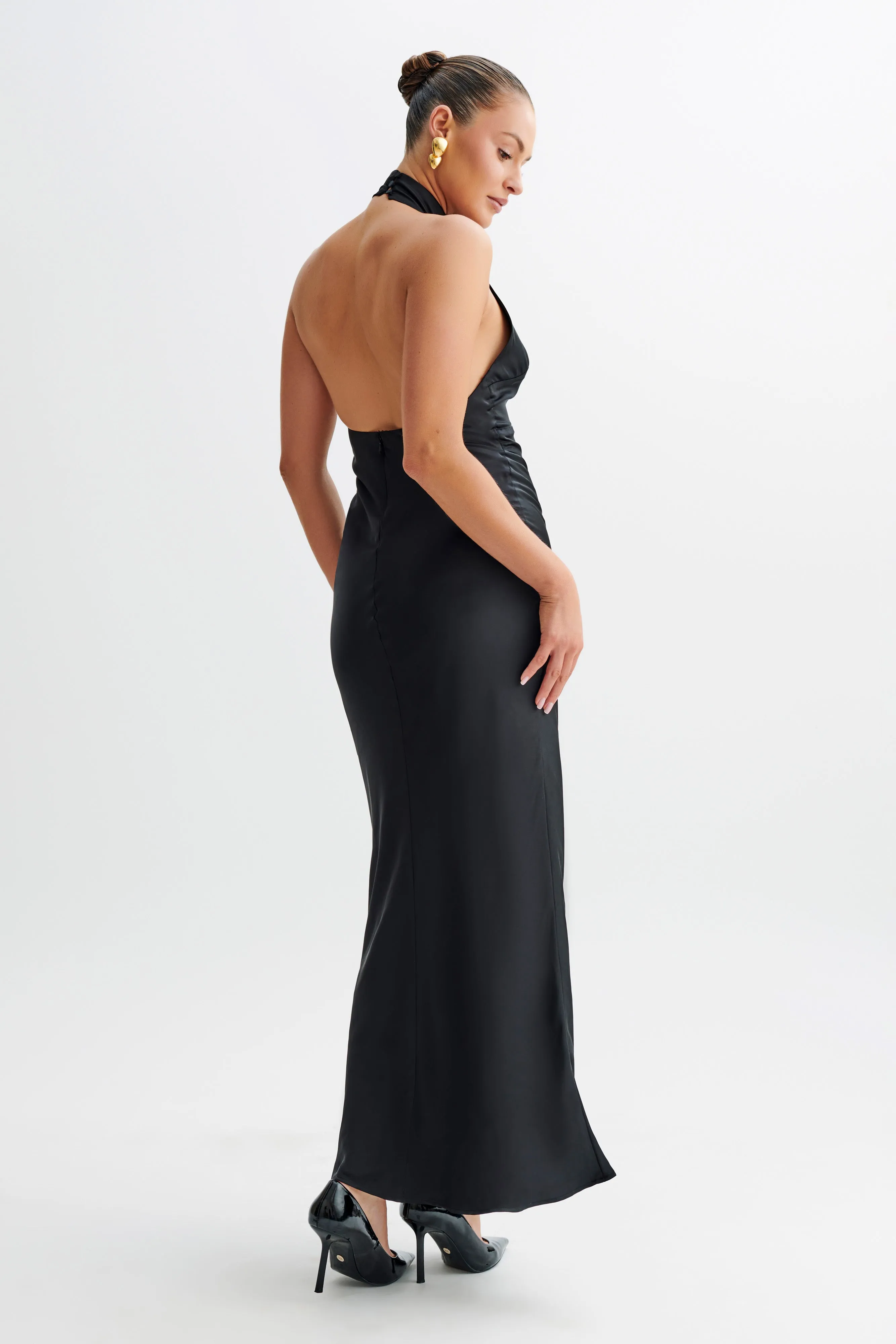 Belladonna Satin Halter Maxi Dress - Black sold by Meshki product image thumbnail 2