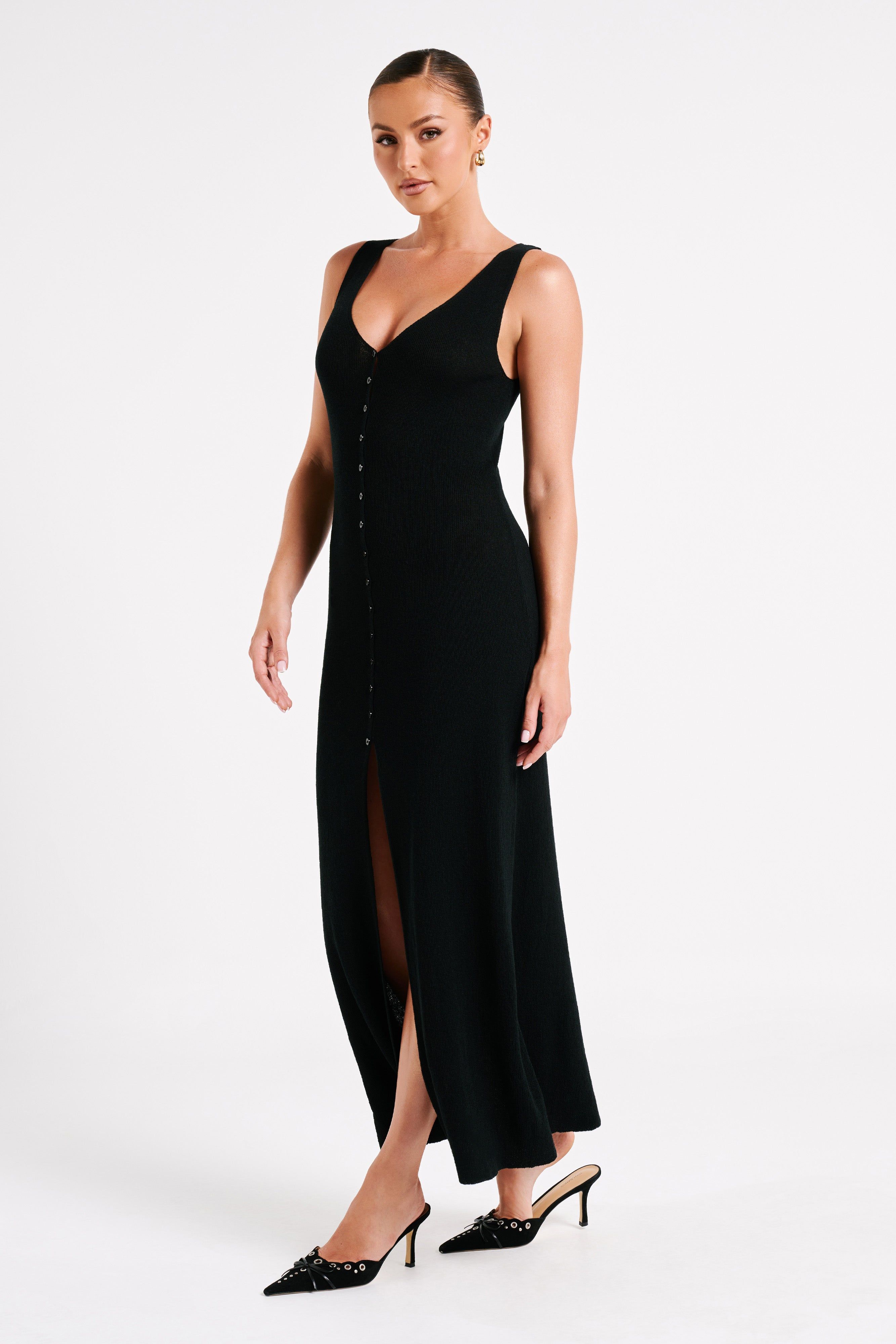 Antonia Buttoned Knit Maxi Dress - Black sold by Meshki product image thumbnail 4