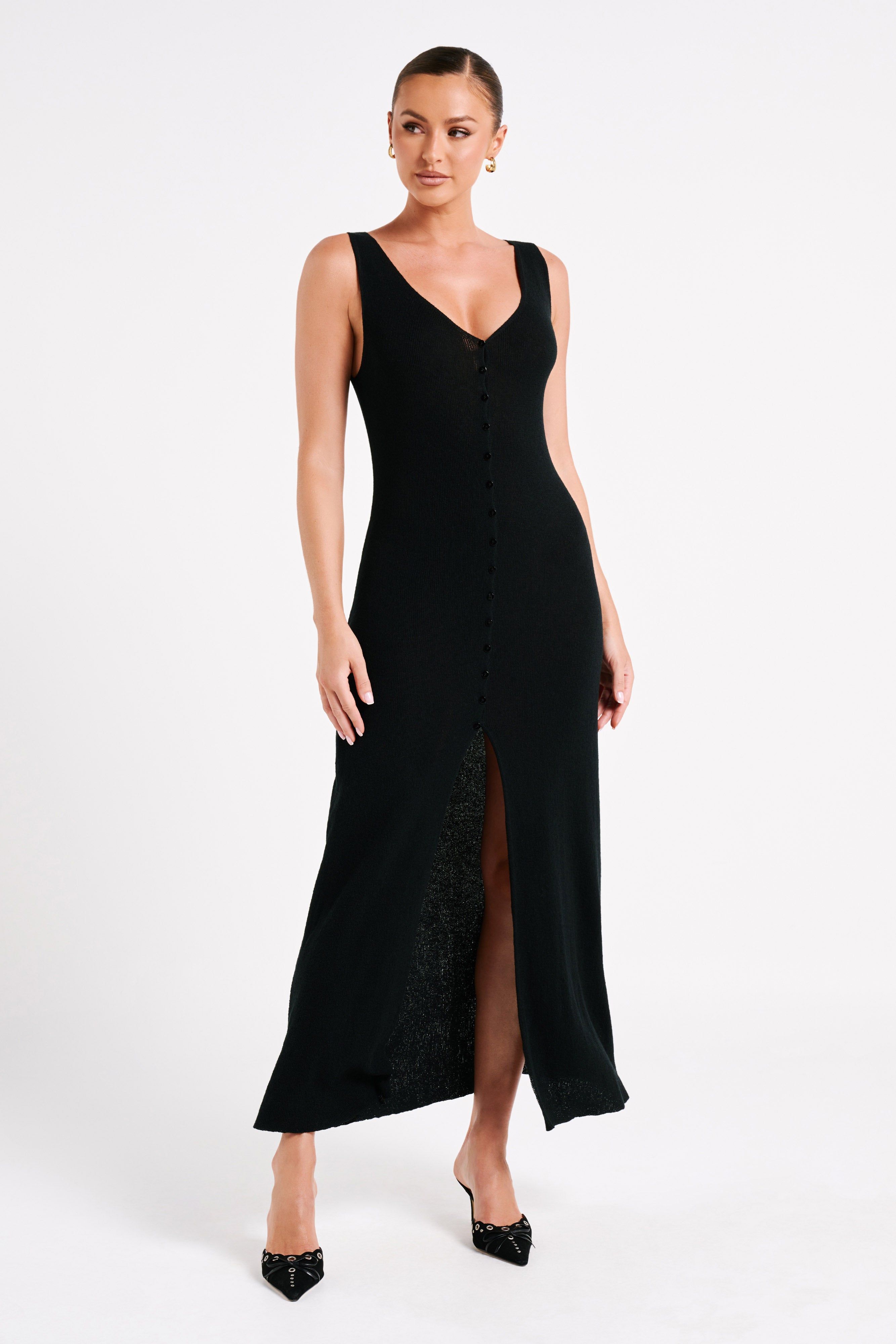 Antonia Buttoned Knit Maxi Dress - Black sold by Meshki