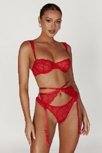 Oriana Lace Balconette Bra - Red sold by Meshki