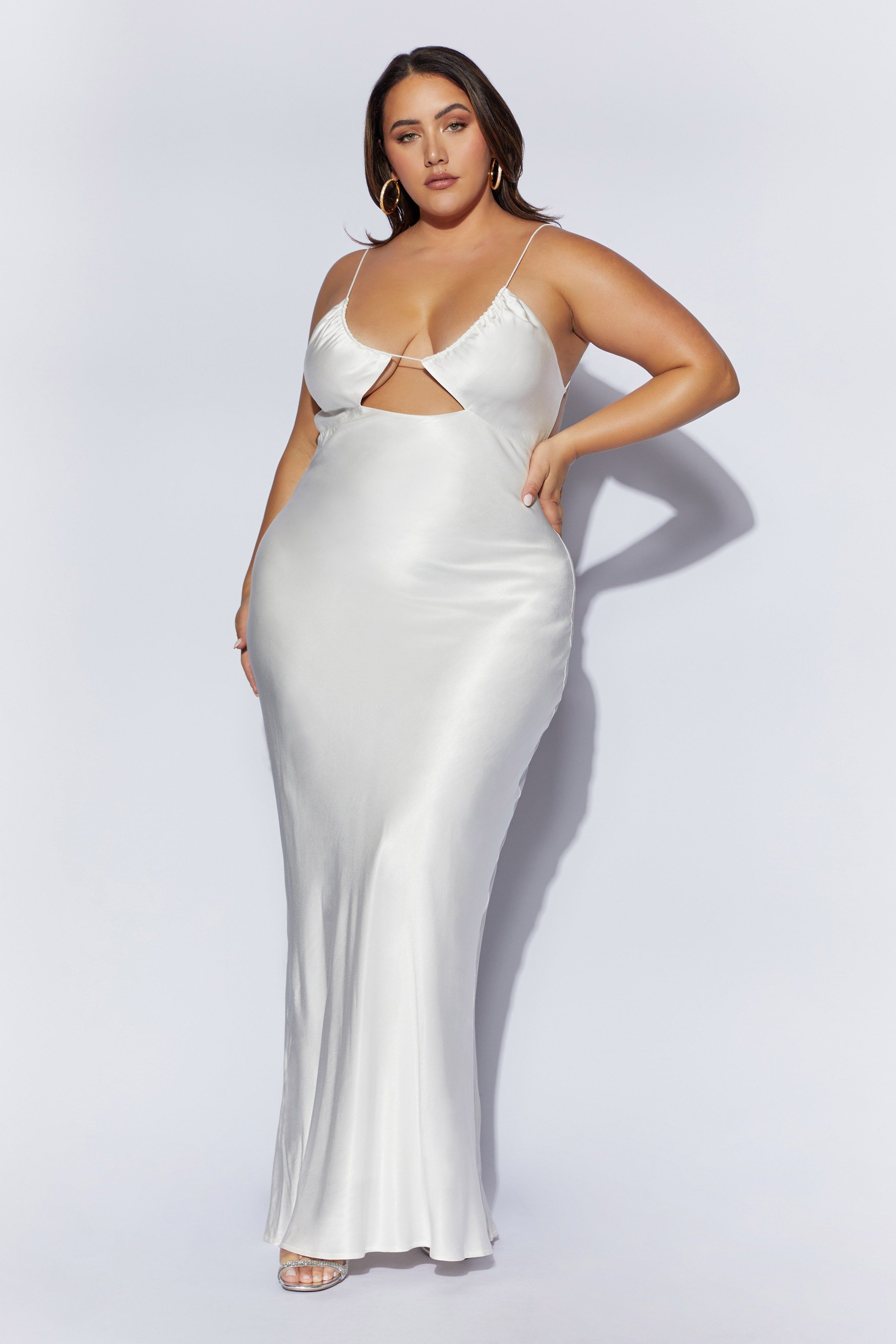 Sadie Maxi Satin Halter Ruched Slip Dress - White sold by Meshki product image thumbnail 6