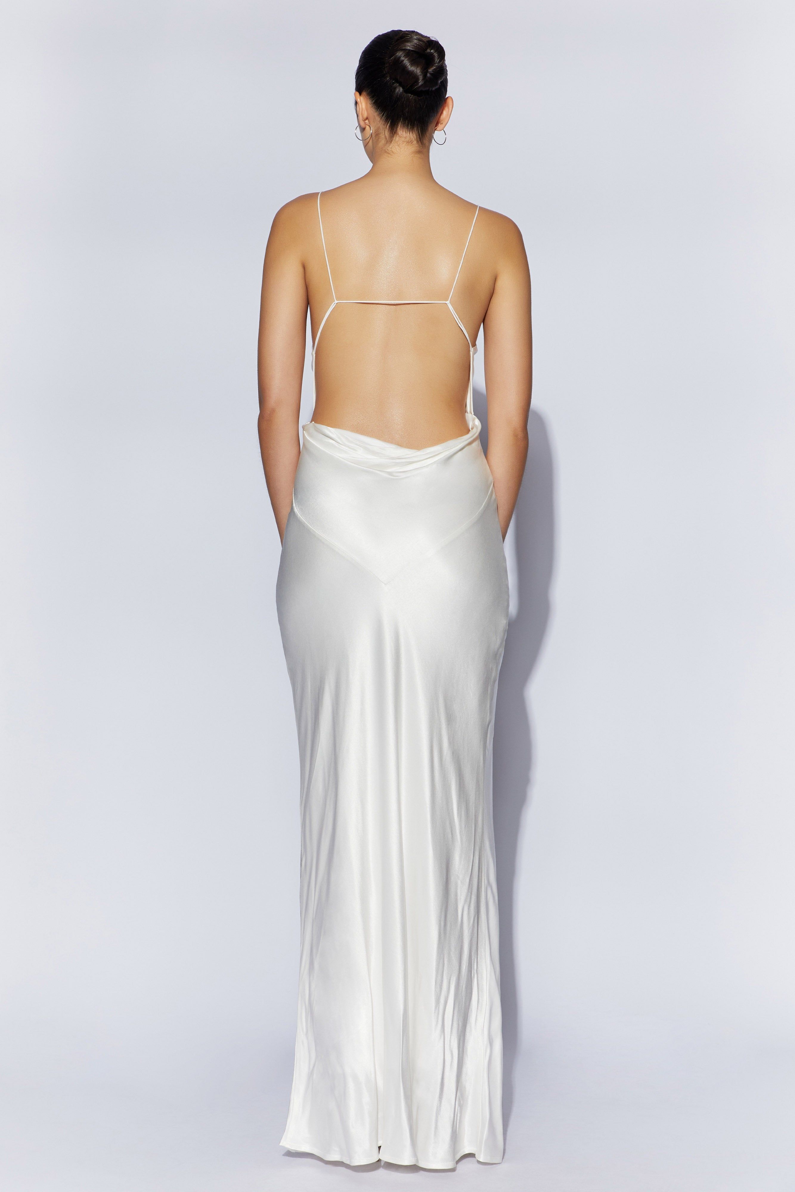 Sadie Maxi Satin Halter Ruched Slip Dress - White sold by Meshki product image thumbnail 4