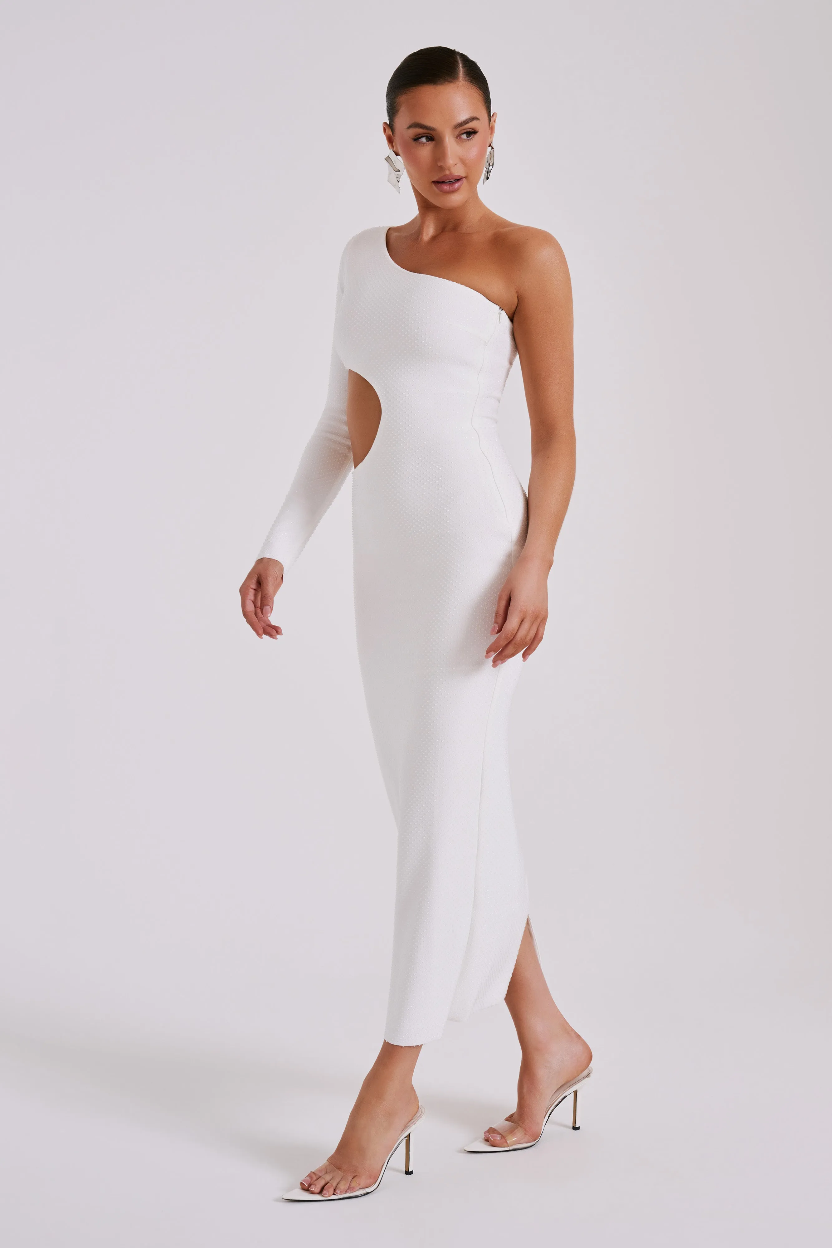 Alisson Hot Fix Crepe One Shoulder Maxi Dress - White sold by Meshki product image thumbnail 5
