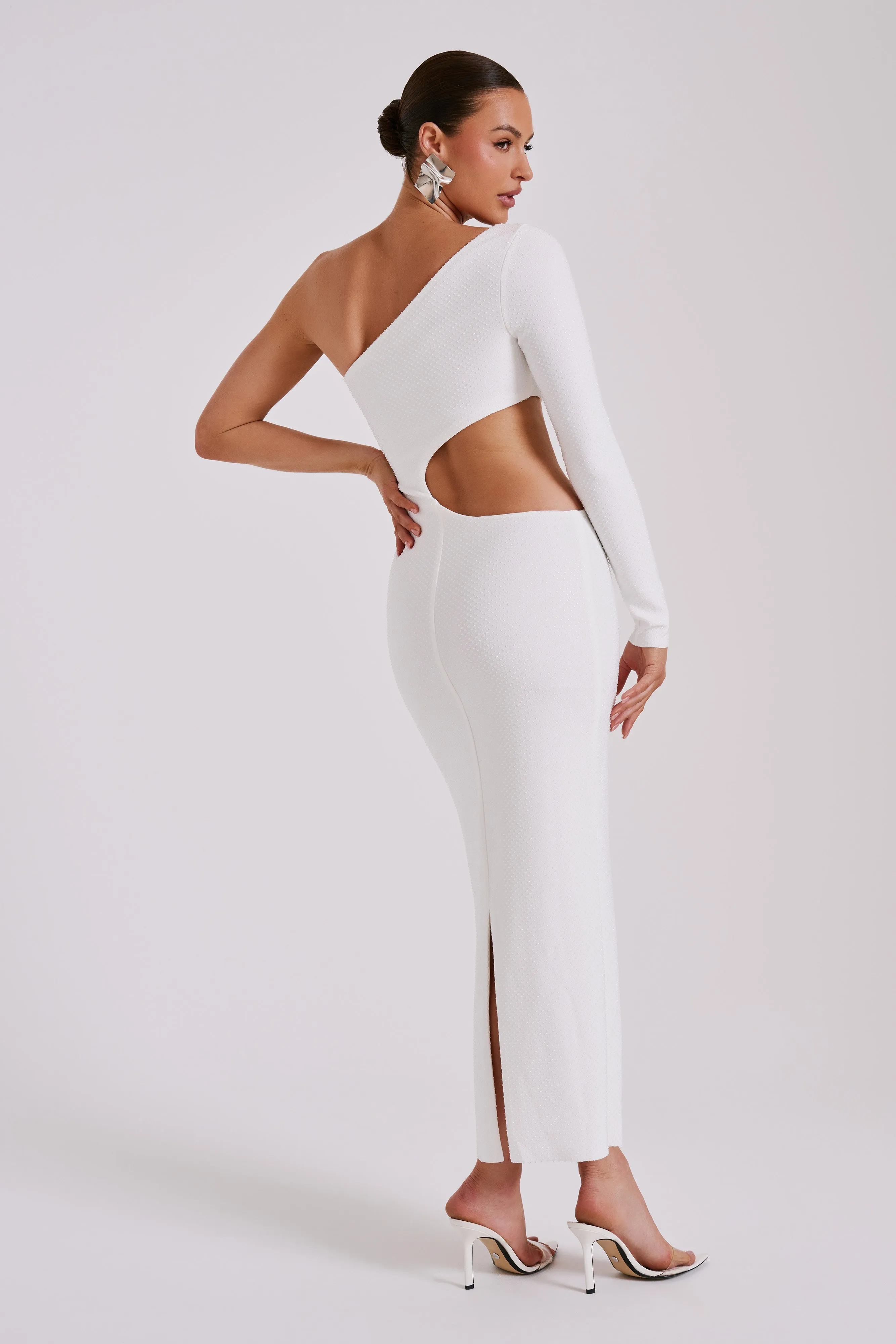 Alisson Hot Fix Crepe One Shoulder Maxi Dress - White sold by Meshki product image thumbnail 3