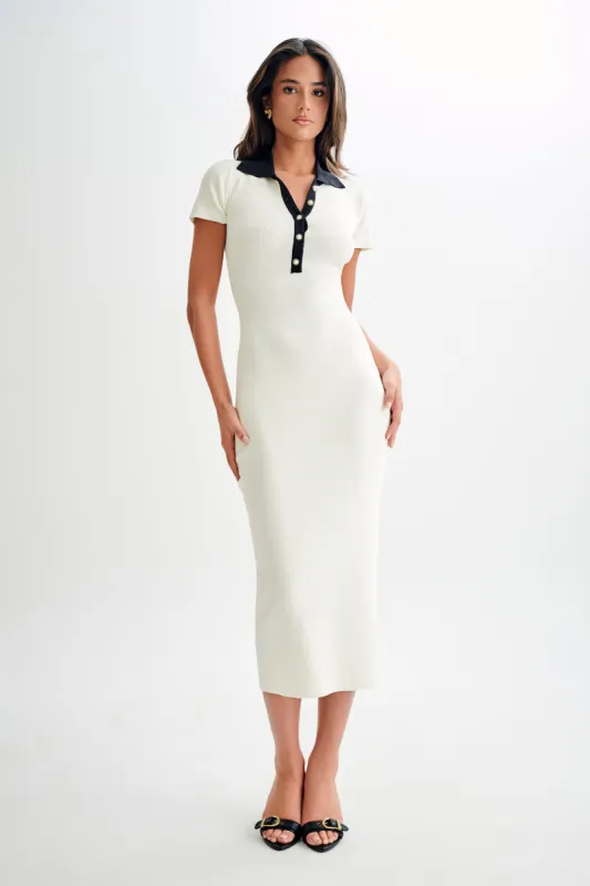 Jessamine Collared Contrast Maxi Dress - Ivory sold by Meshki
