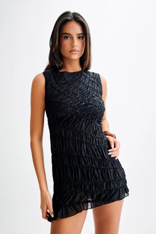 Adella Gathered Mini Dress - Black sold by Meshki