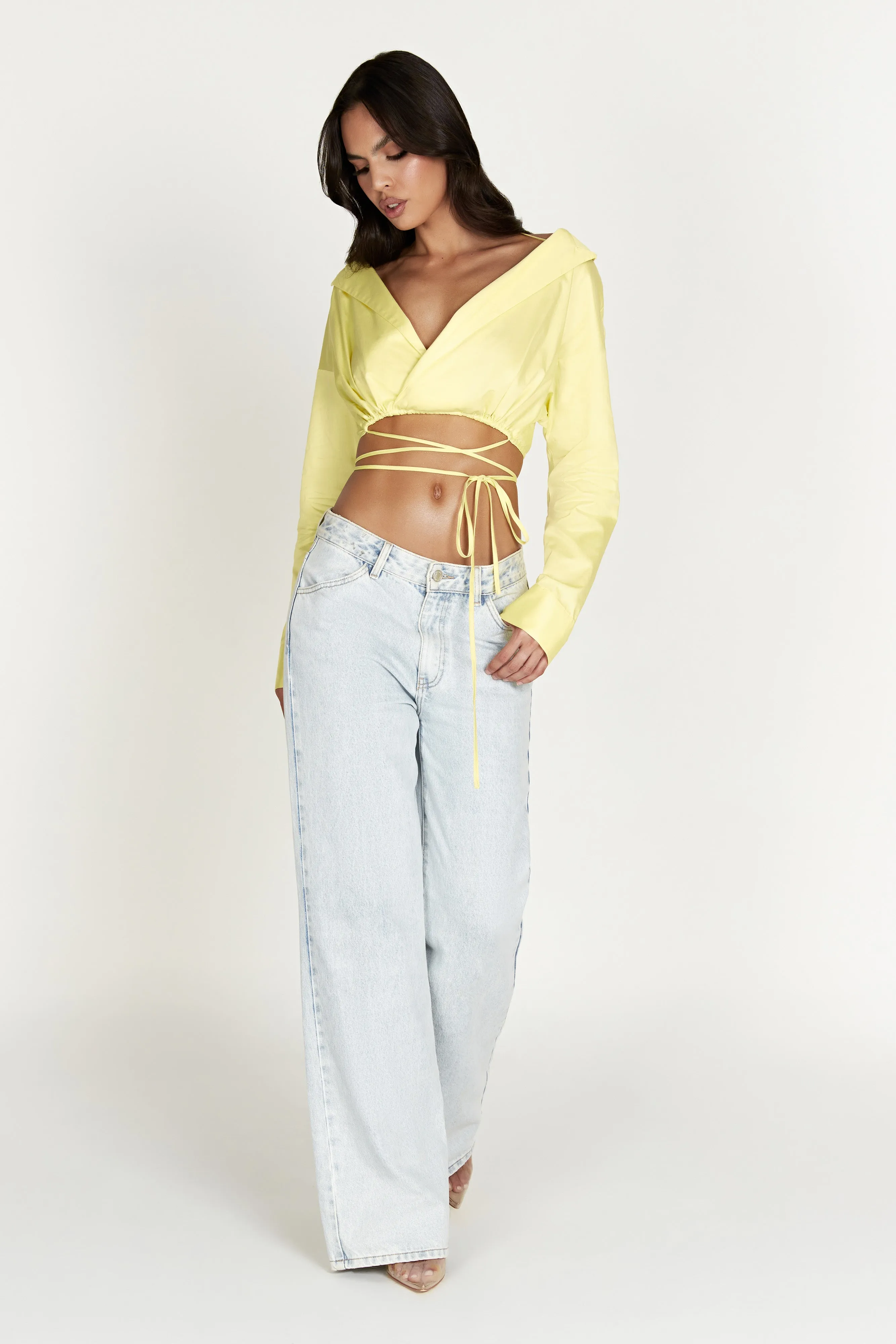 Freya Off Shoulder Long Sleeve Shirt - Lemon sold by Meshki product image thumbnail 4