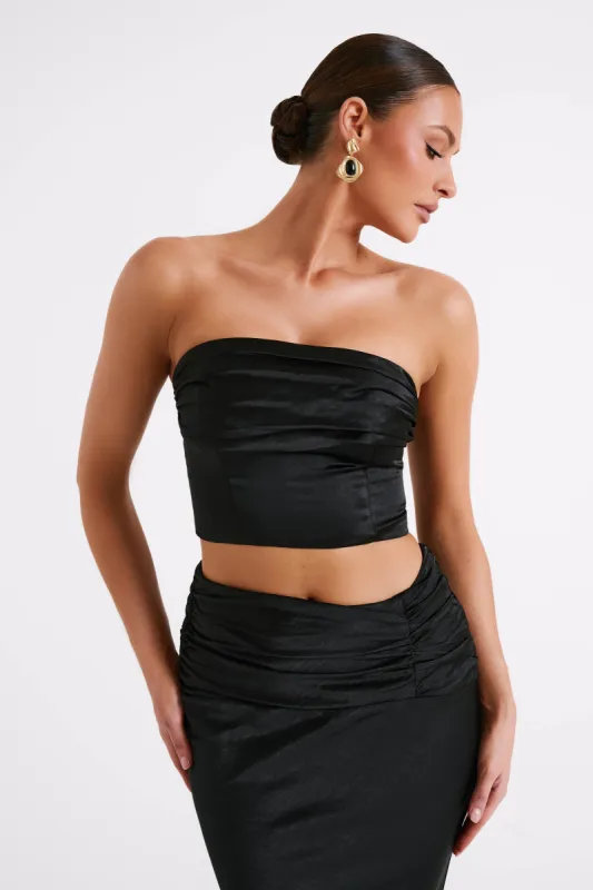 Khalani Ruched Strapless Satin Top - Black sold by Meshki
