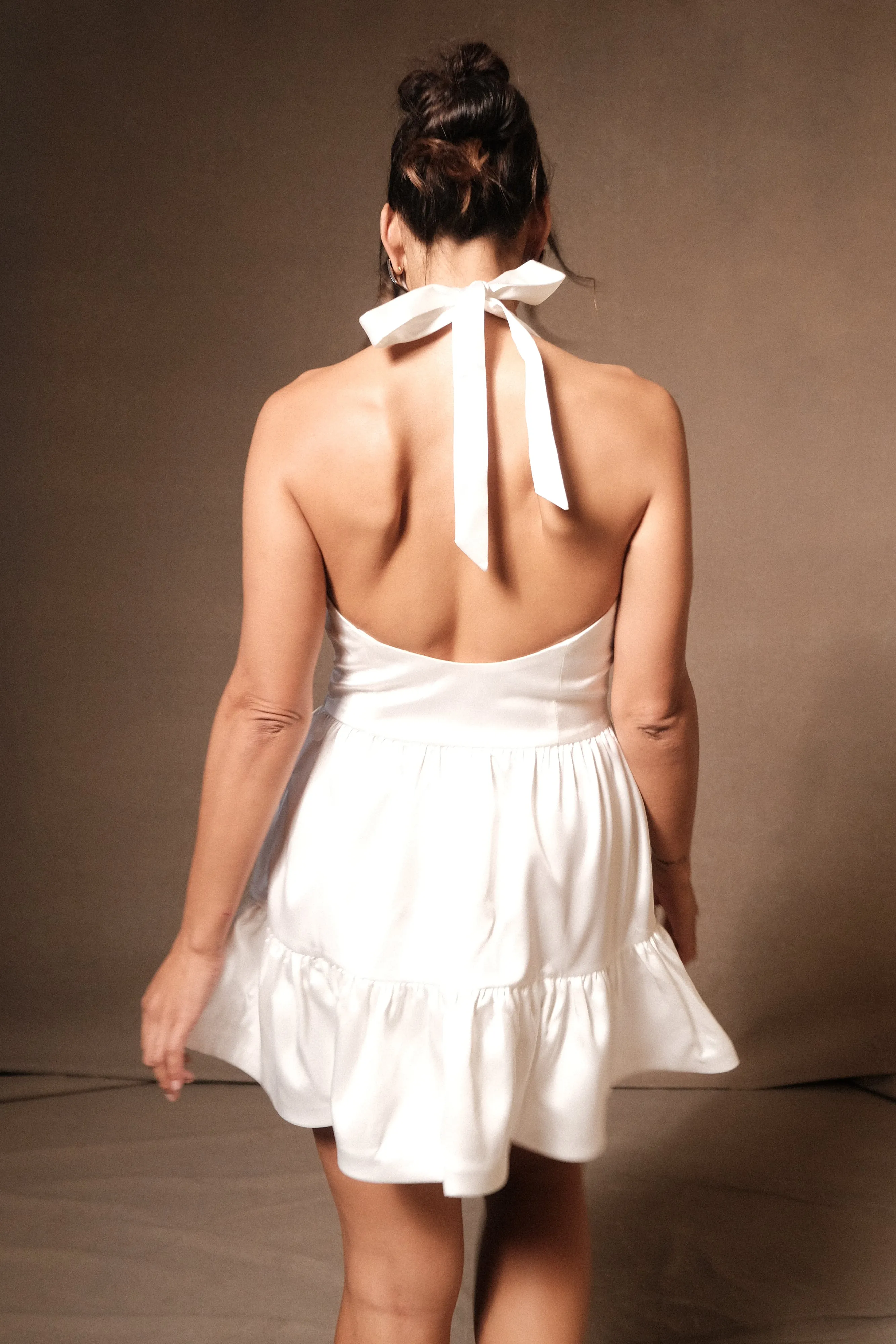 Holly Satin Structured Halter Mini Dress - White sold by Meshki product image thumbnail 4