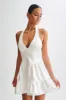 Holly Satin Structured Halter Mini Dress - White sold by Meshki