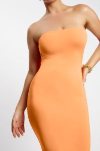 Cassidy Strapless Midi Dress - Tangerine sold by Meshki
