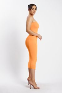Cassidy Strapless Midi Dress - Tangerine sold by Meshki