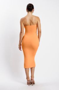 Cassidy Strapless Midi Dress - Tangerine sold by Meshki