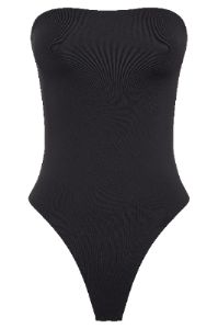 Leighton Recycled Nylon Strapless Bodysuit - Black sold by Meshki