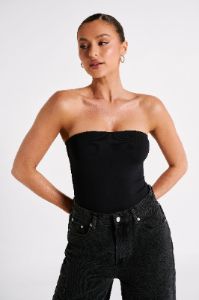 Leighton Recycled Nylon Strapless Bodysuit - Black sold by Meshki