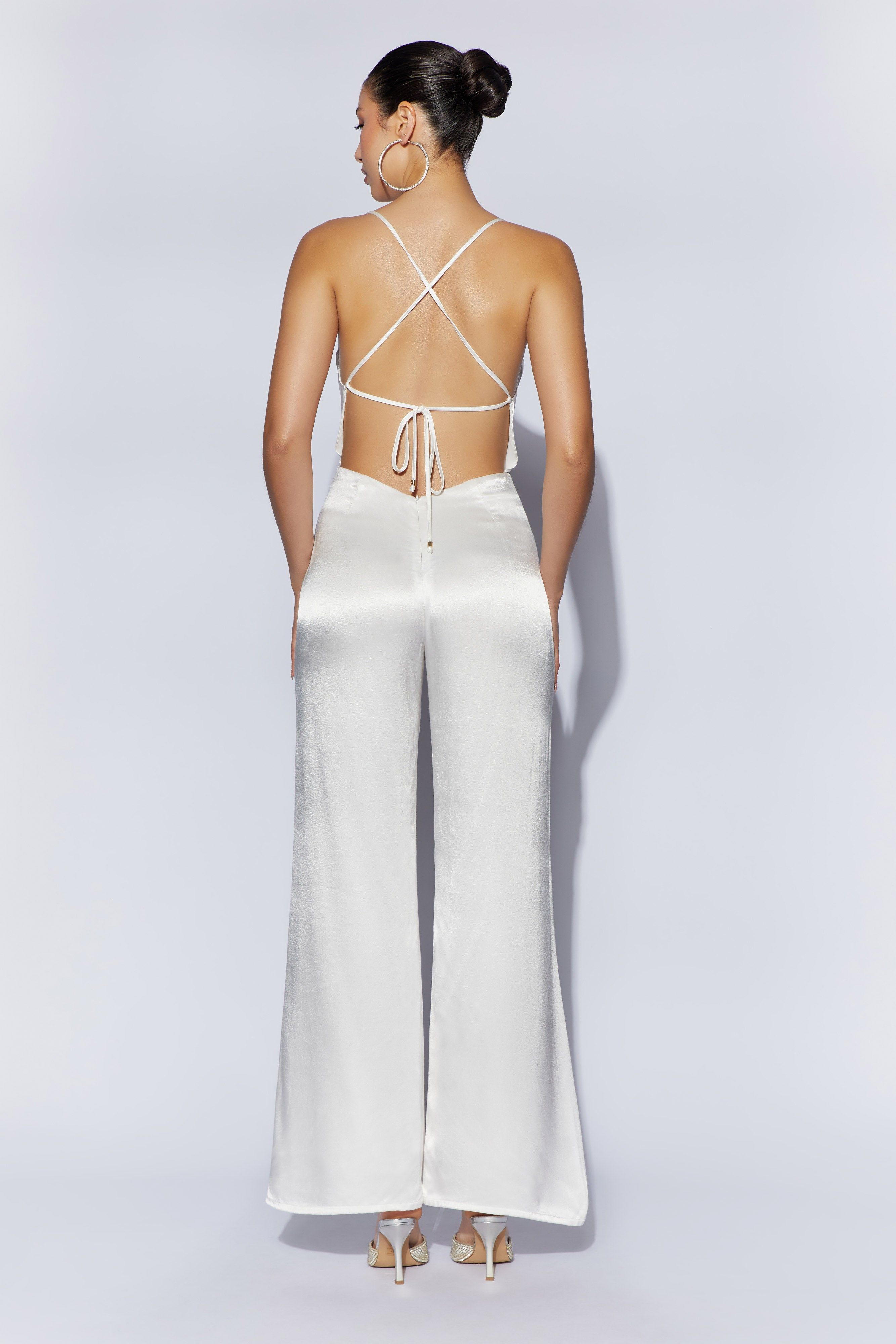 Mandie Satin Cowl Neck Jumpsuit - White sold by Meshki product image thumbnail 5