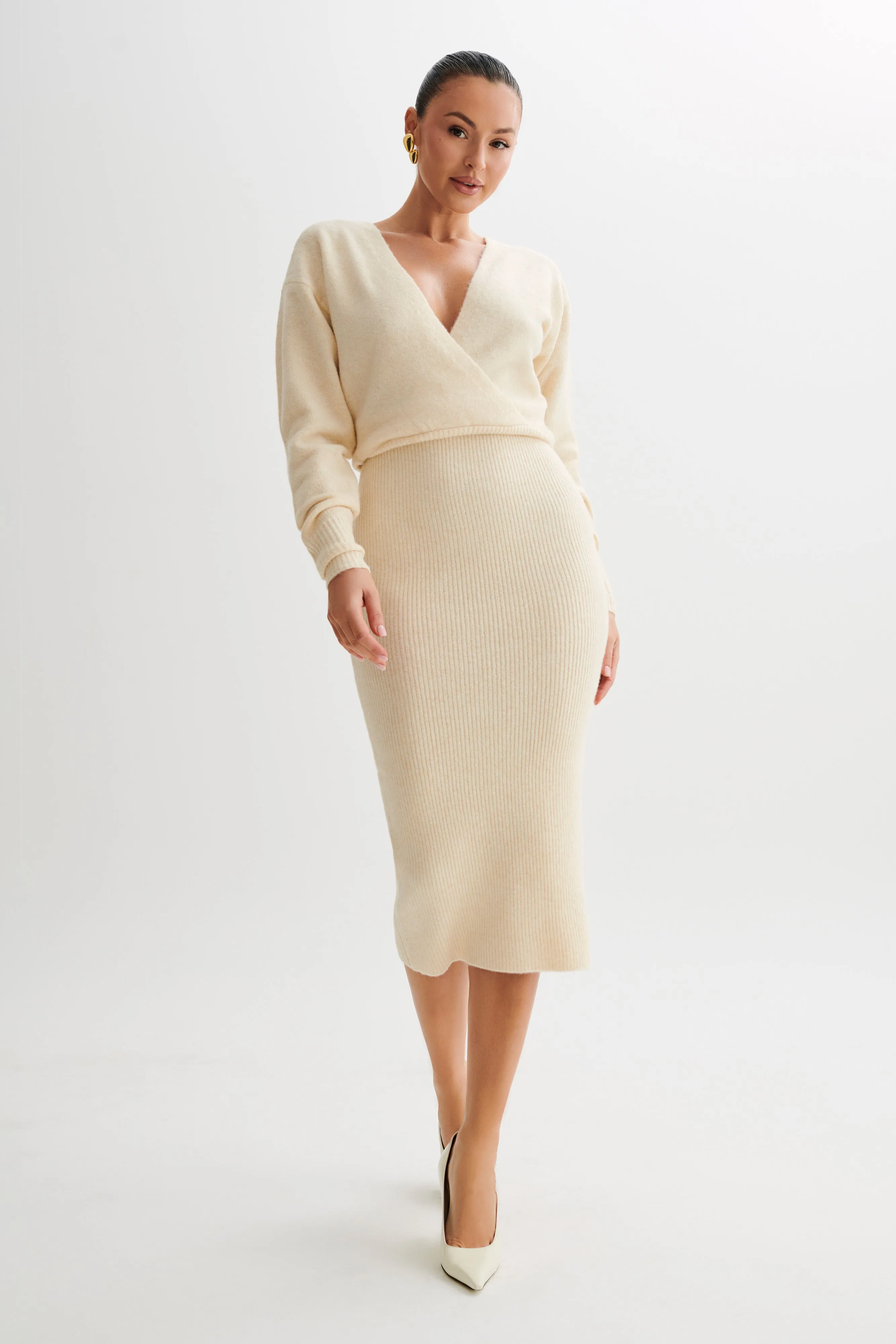 Shannon Knit Maxi Dress - Cream Marle sold by Meshki product image thumbnail 4