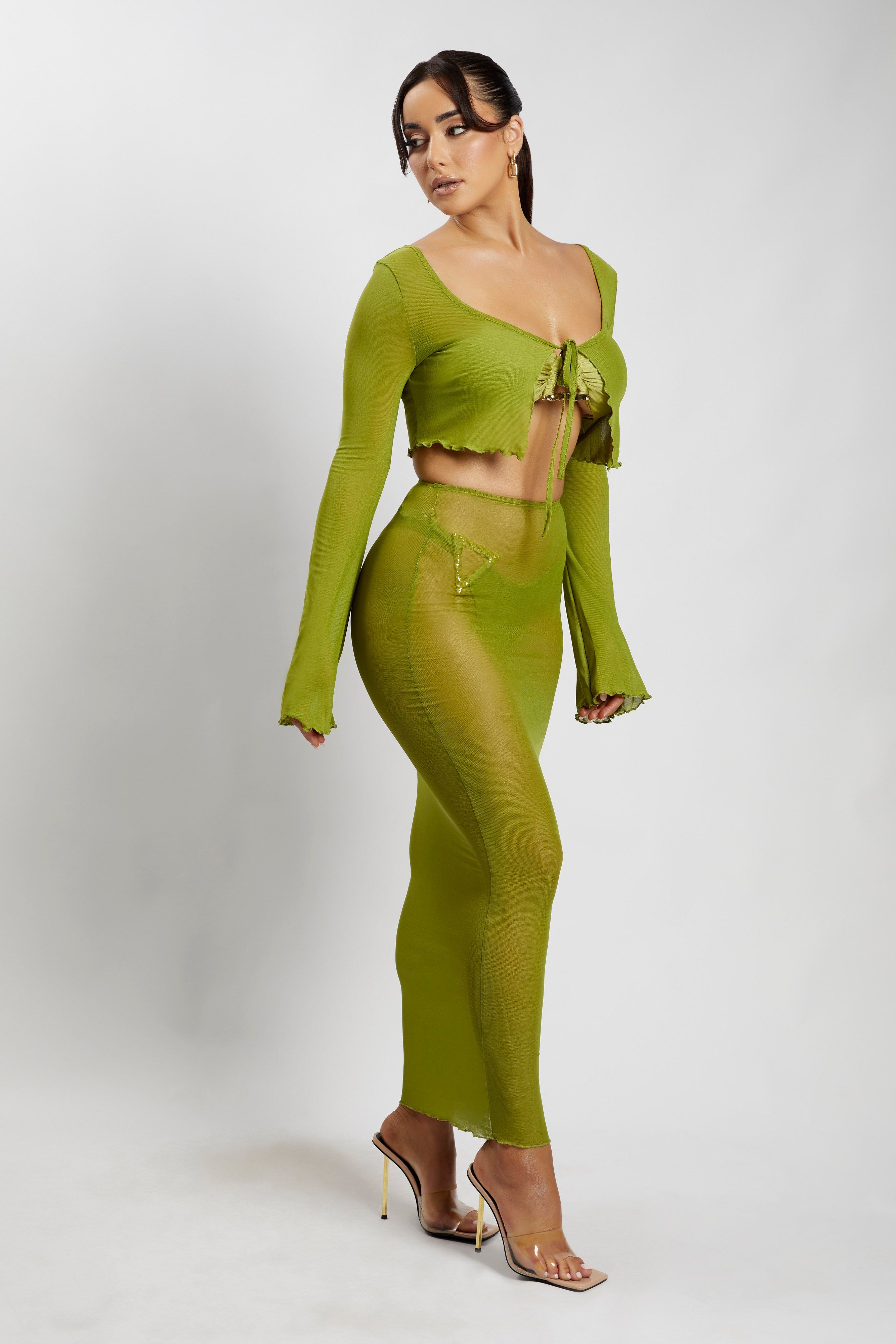 Natalia Mesh Midi Skirt - Olive sold by Meshki product image thumbnail 5