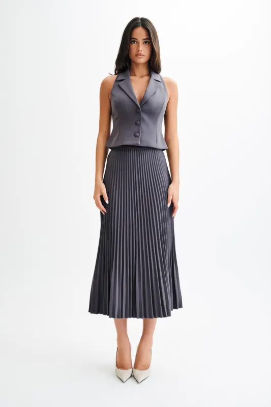 Twyla Pleated Suiting Maxi Skirt - Charcoal sold by Meshki